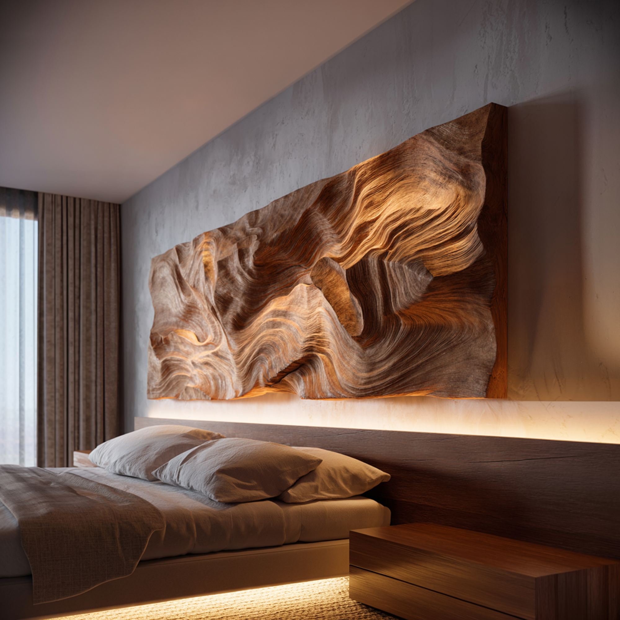 Organic Modern Carved Wooden Headboard Bedroom Decor SINLKIDH025