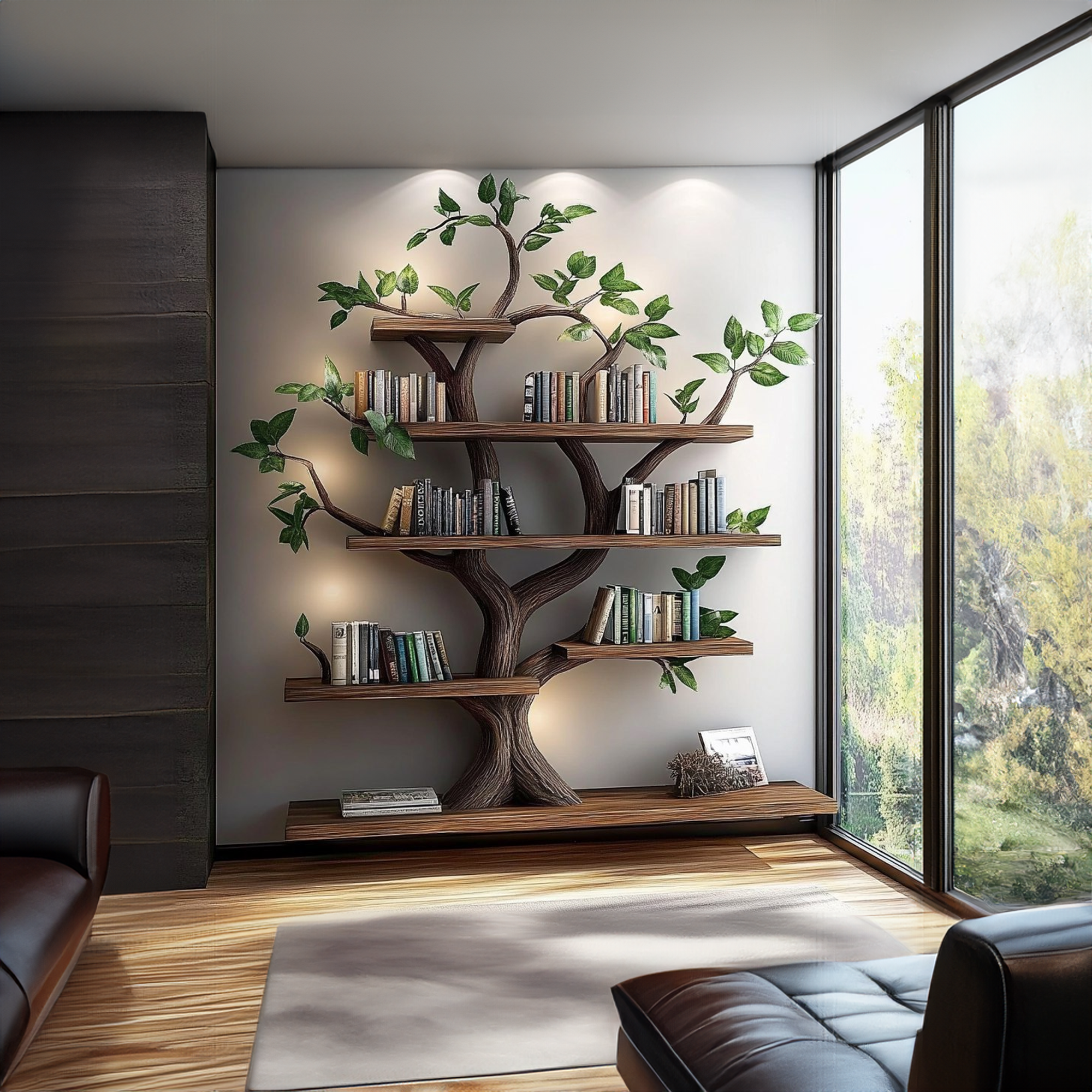 Rustic Organic Tree Bookshelf Sculptural Design Living Room SINLKITB525