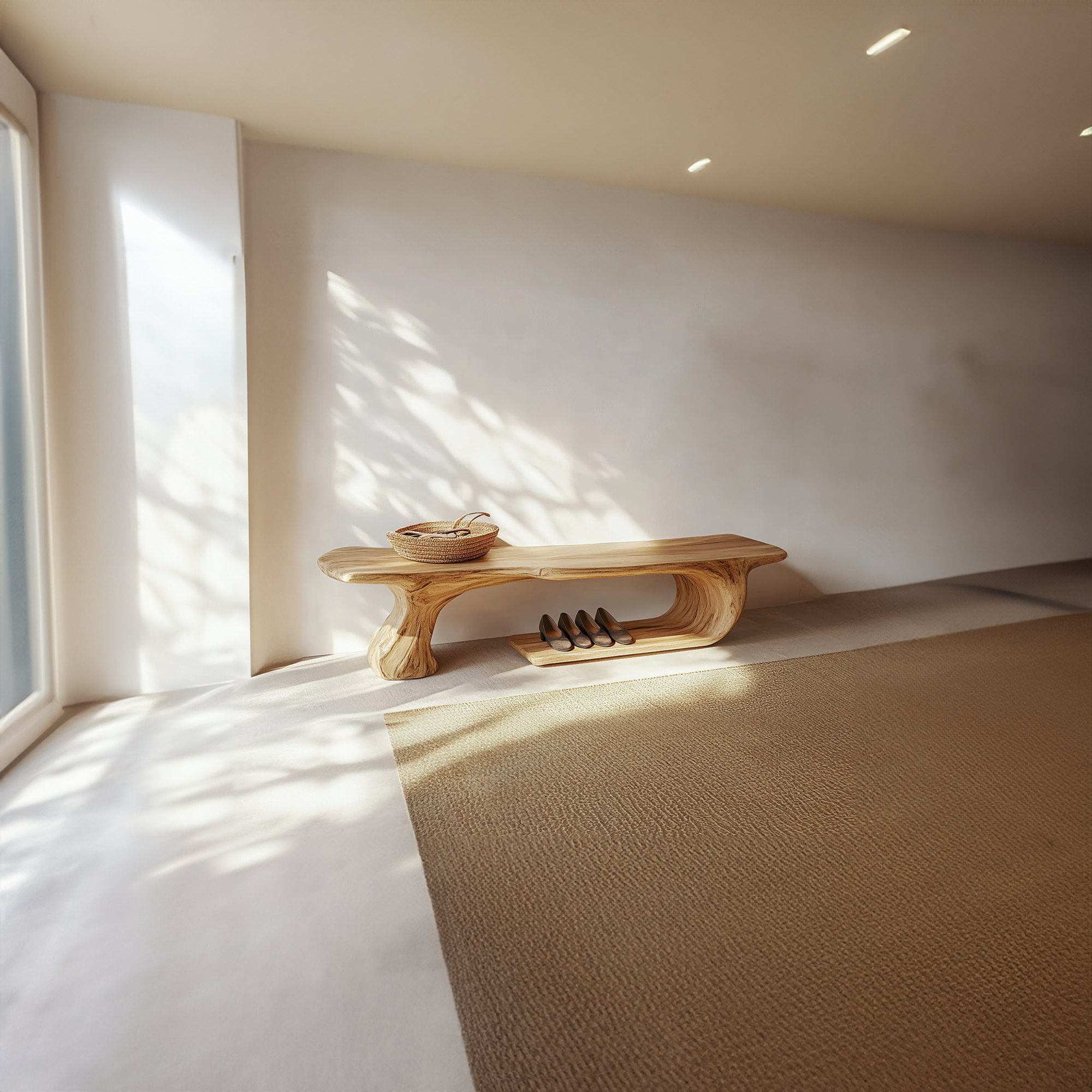 Rustic Wooden Shoe Bench With Organic Design Foyer SINLKISB050