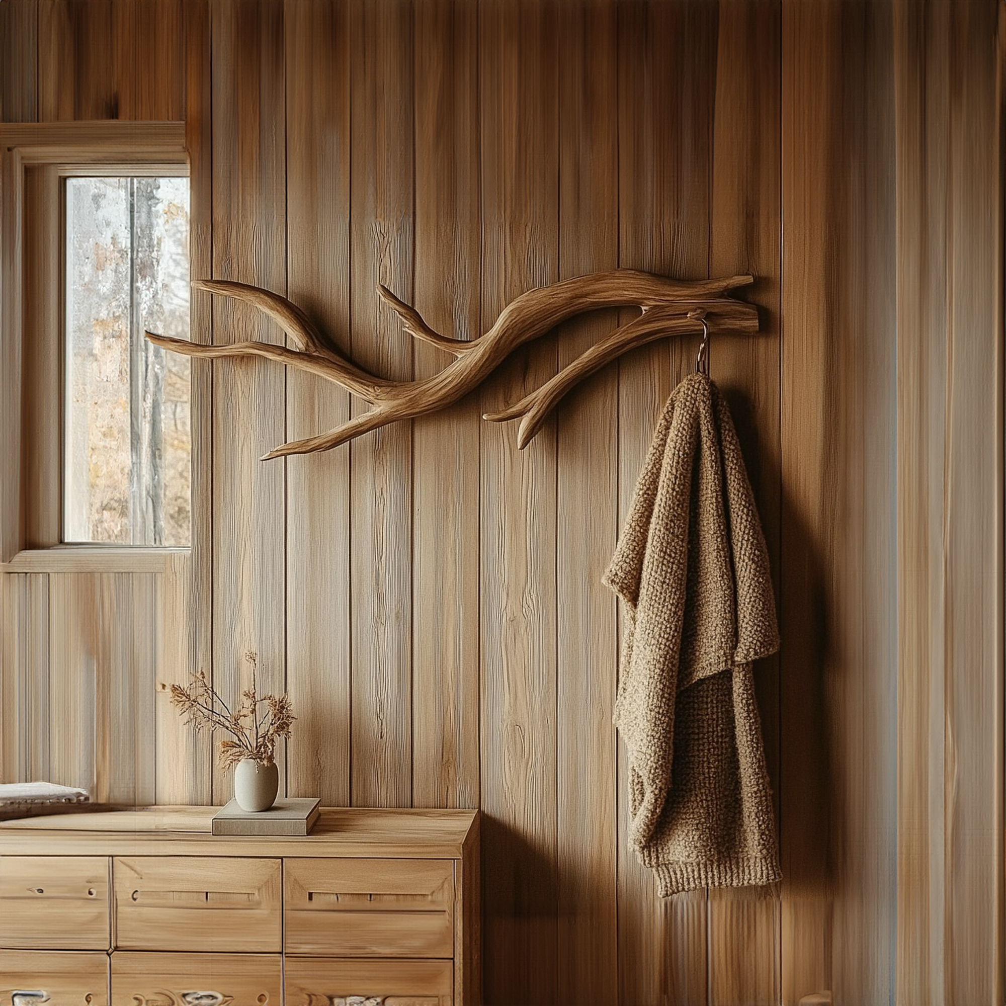 Organic Branch Wall Hook Solid Wood Rustic Entryway Accent SINLKITCR069