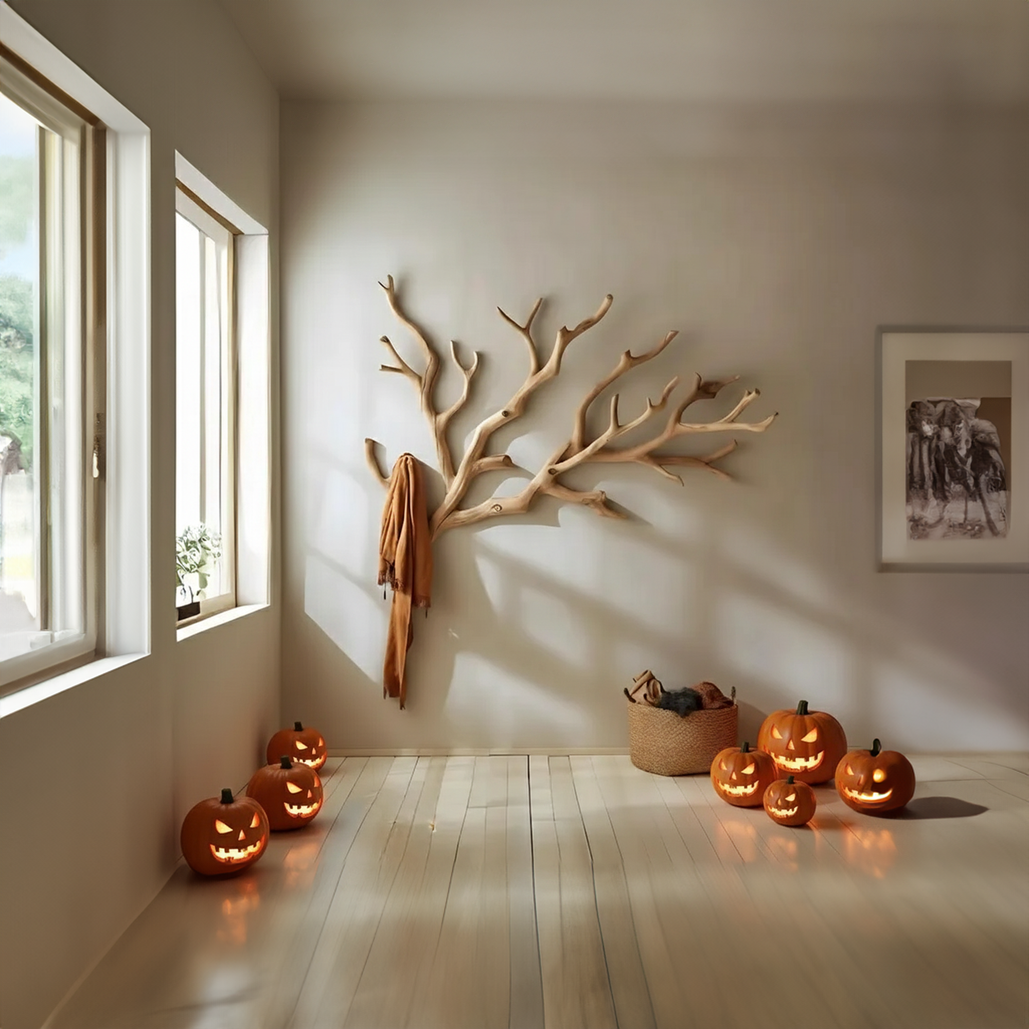 Rustic Hallway Coat Rack Stand Wooden Tree Branch Halloween Home Decor SINLKIHW056