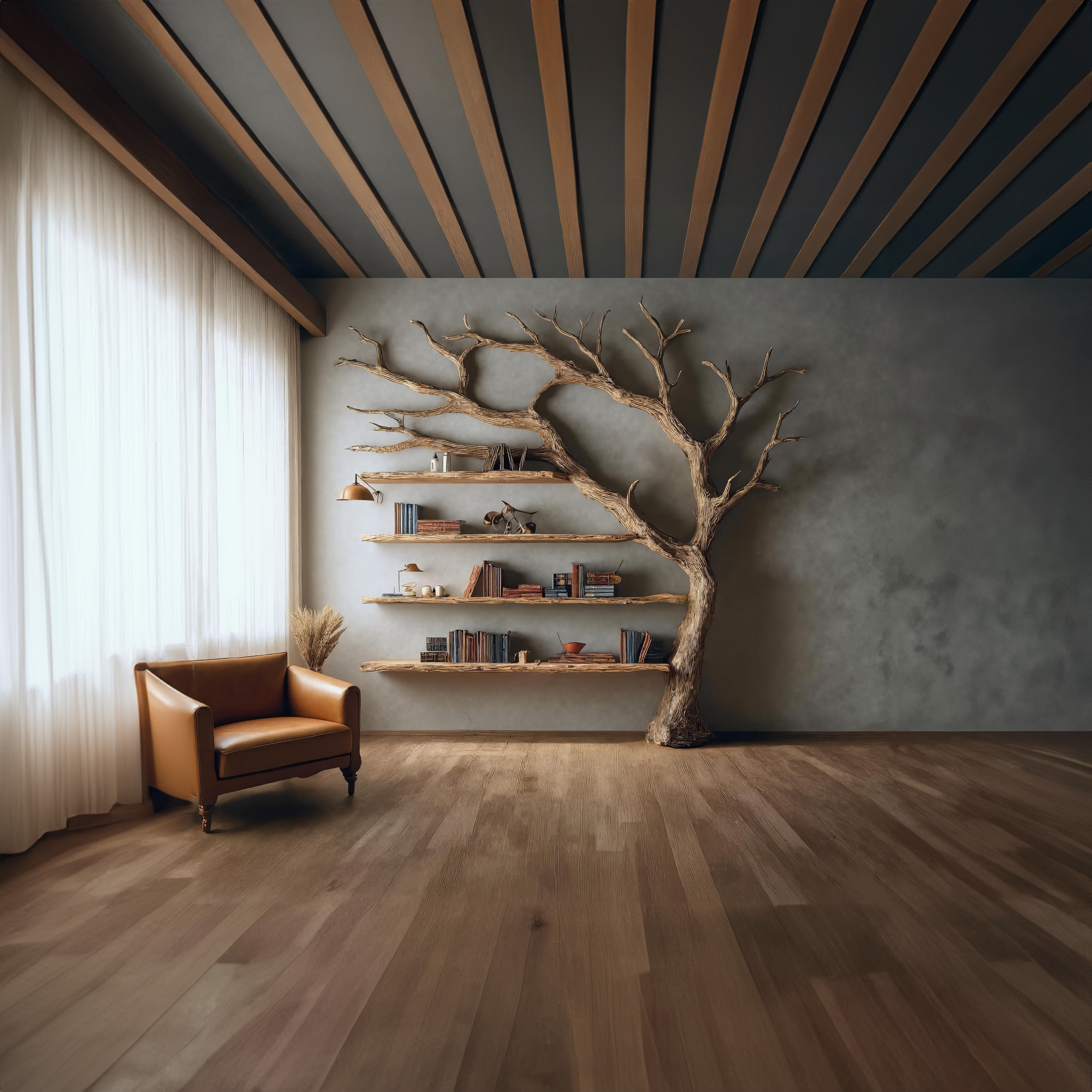 Rustic Wall Mounted Tree Shelf Living Room Decor SINLKITB324