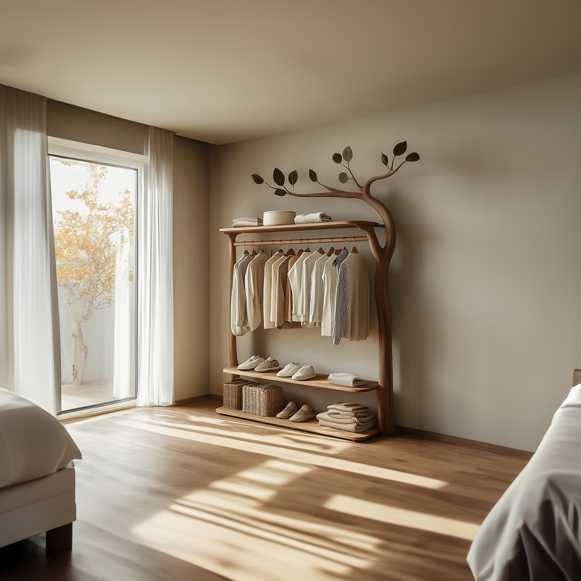 Rustic Tree Wardrobe Rack Solid Wood Bedroom Organizer SINLKITCR056