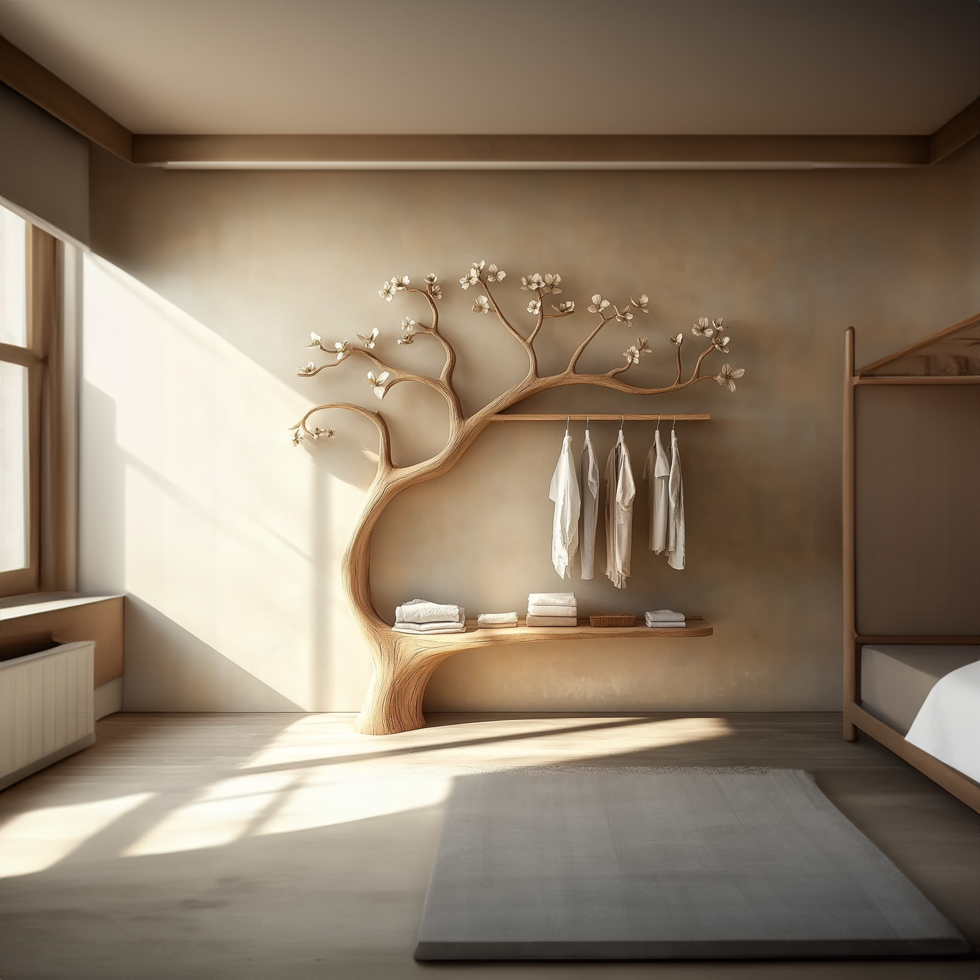 Rustic Tree Wardrobe Handcrafted Solid Wood Natural Bedroom Decor SINLKITCR063