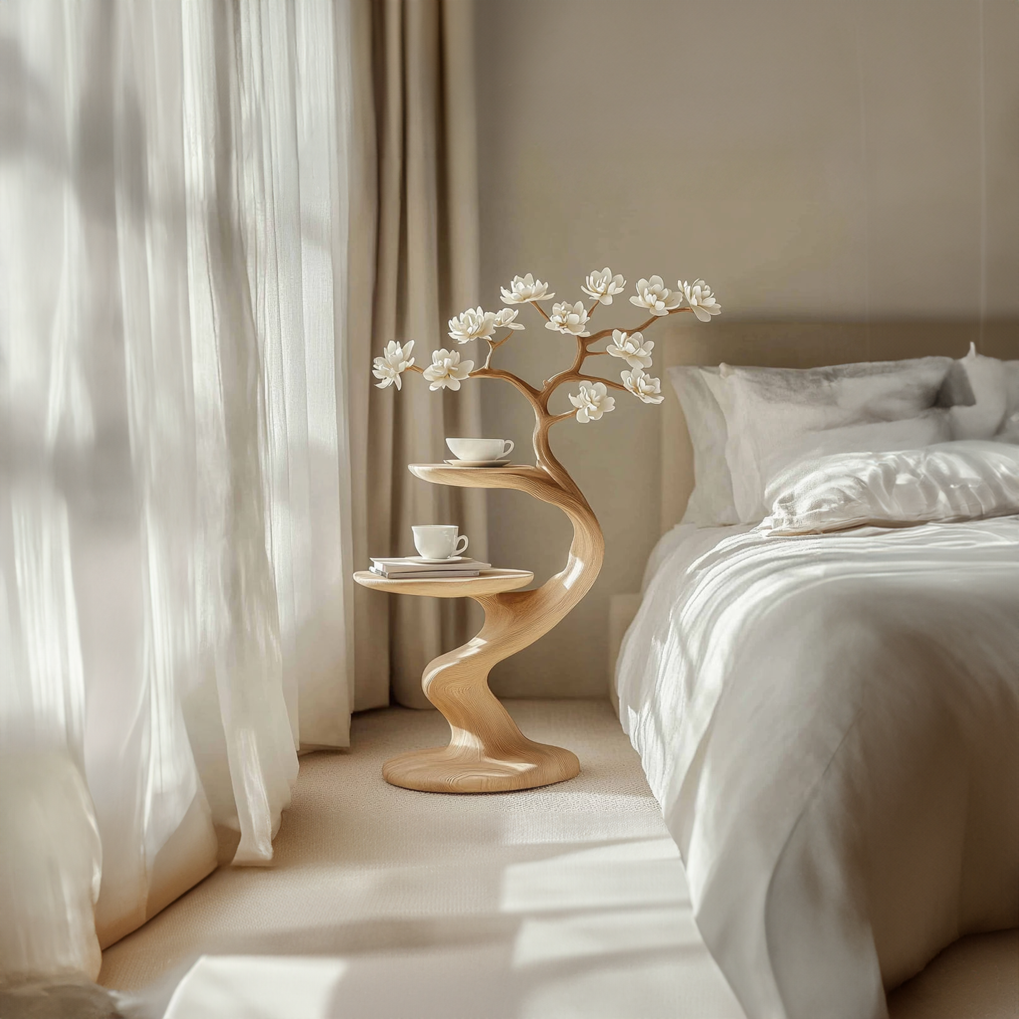 Rustic Tree Shape Side Table Bedroom Decor SINLKIBT155