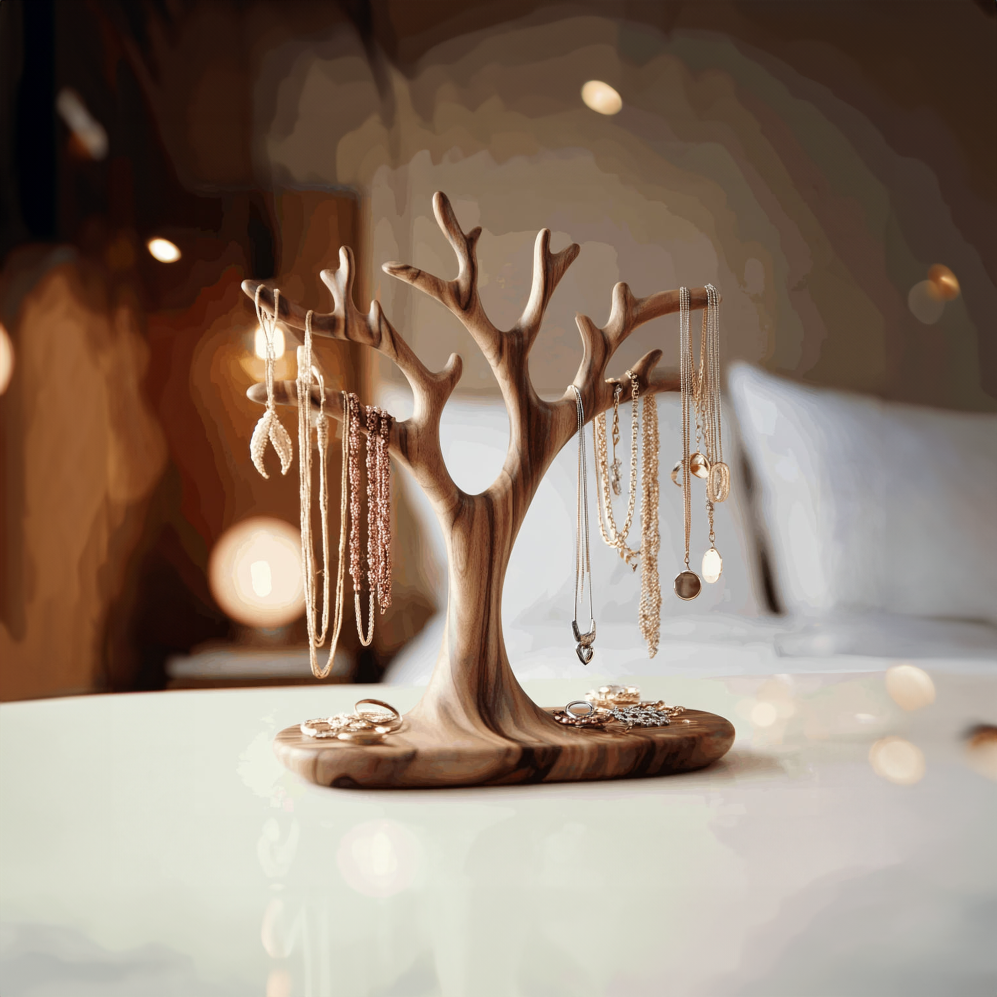 Organic Solid Walnut Jewelry Tree Organizer Stand SINLKITJR006