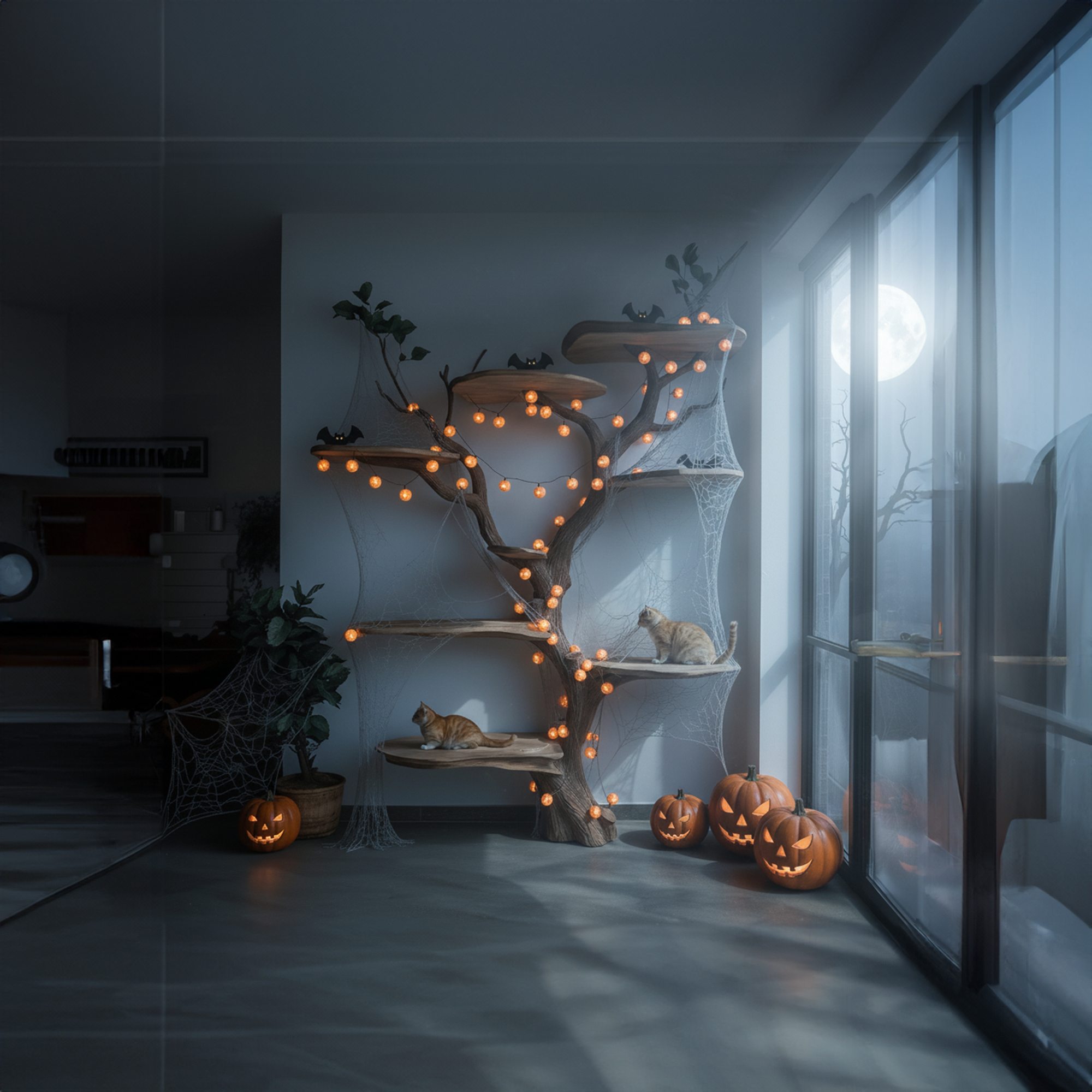Mid Century Halloween Cat Tree Shelf Living Room SINLKIHW026