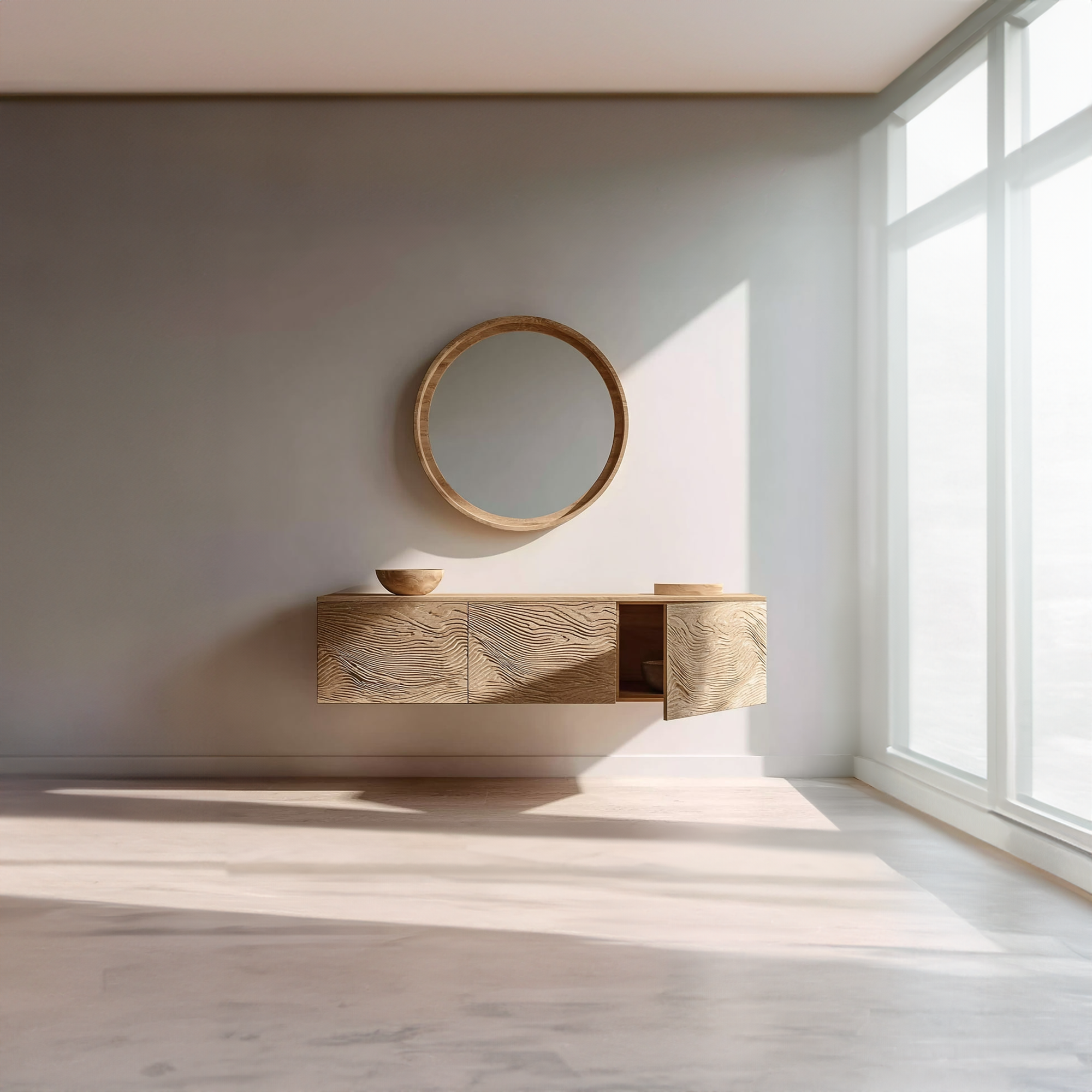 Mid Century Cabinet Vanity Bathroom Decor Floating Wood Cabinet SINLKIBRV152