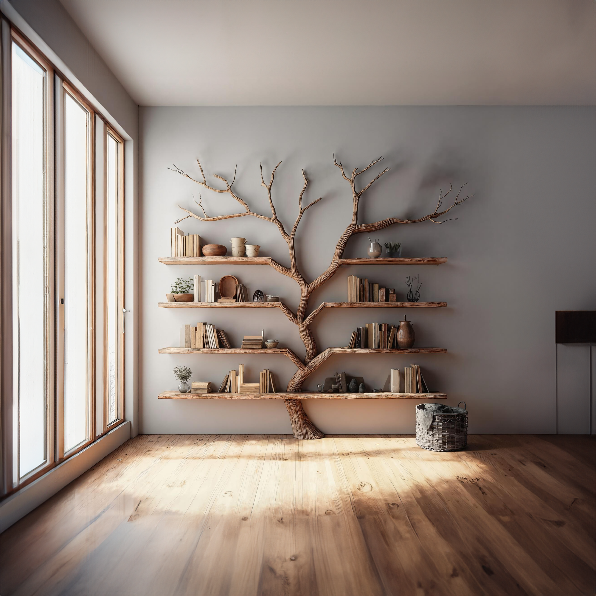 Rustic Tree Bookshelf Living Room Large Wall Display SINLKITB321