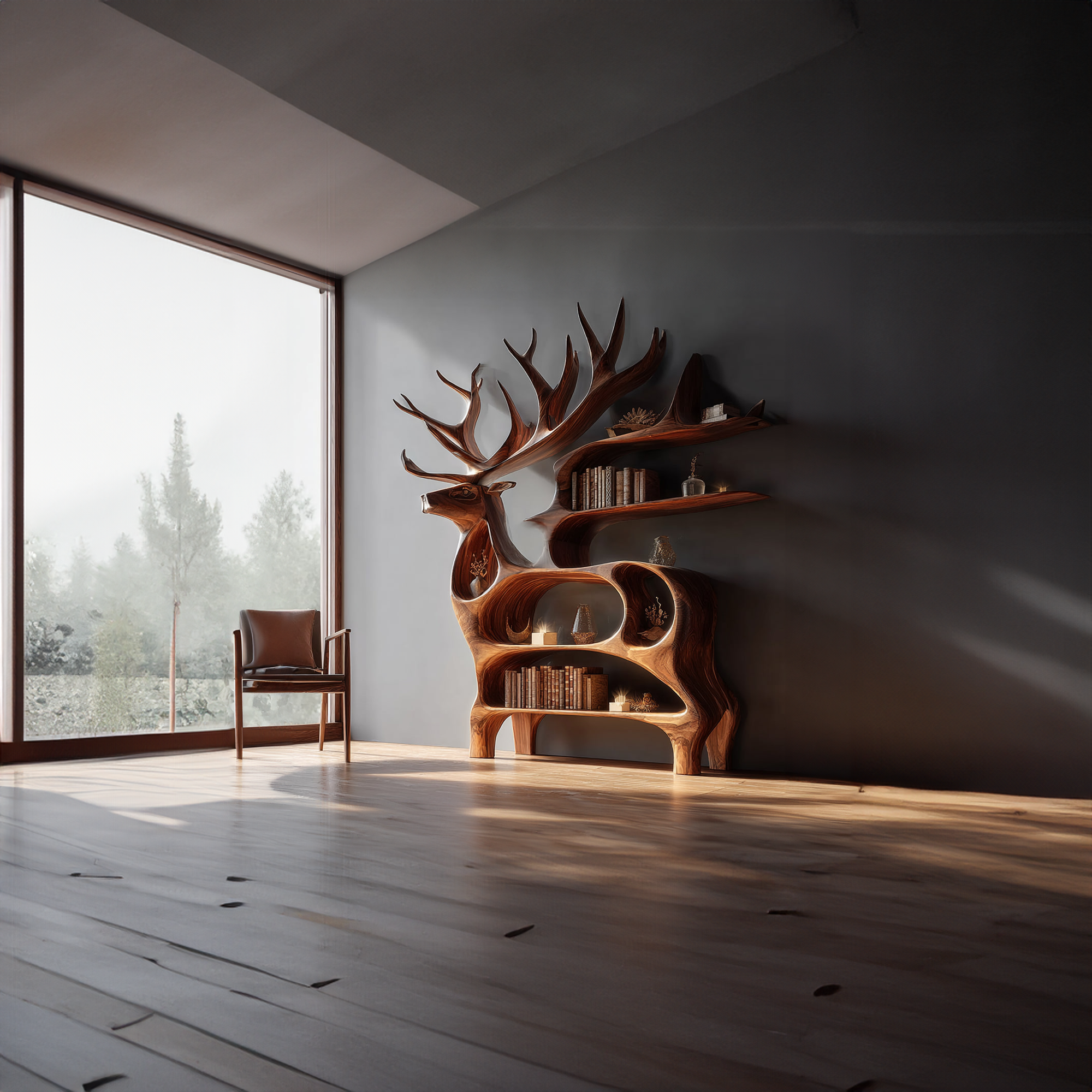 Rustic Deer Wall Shelf Artistic Bookshelf Living Room SINLKISC129