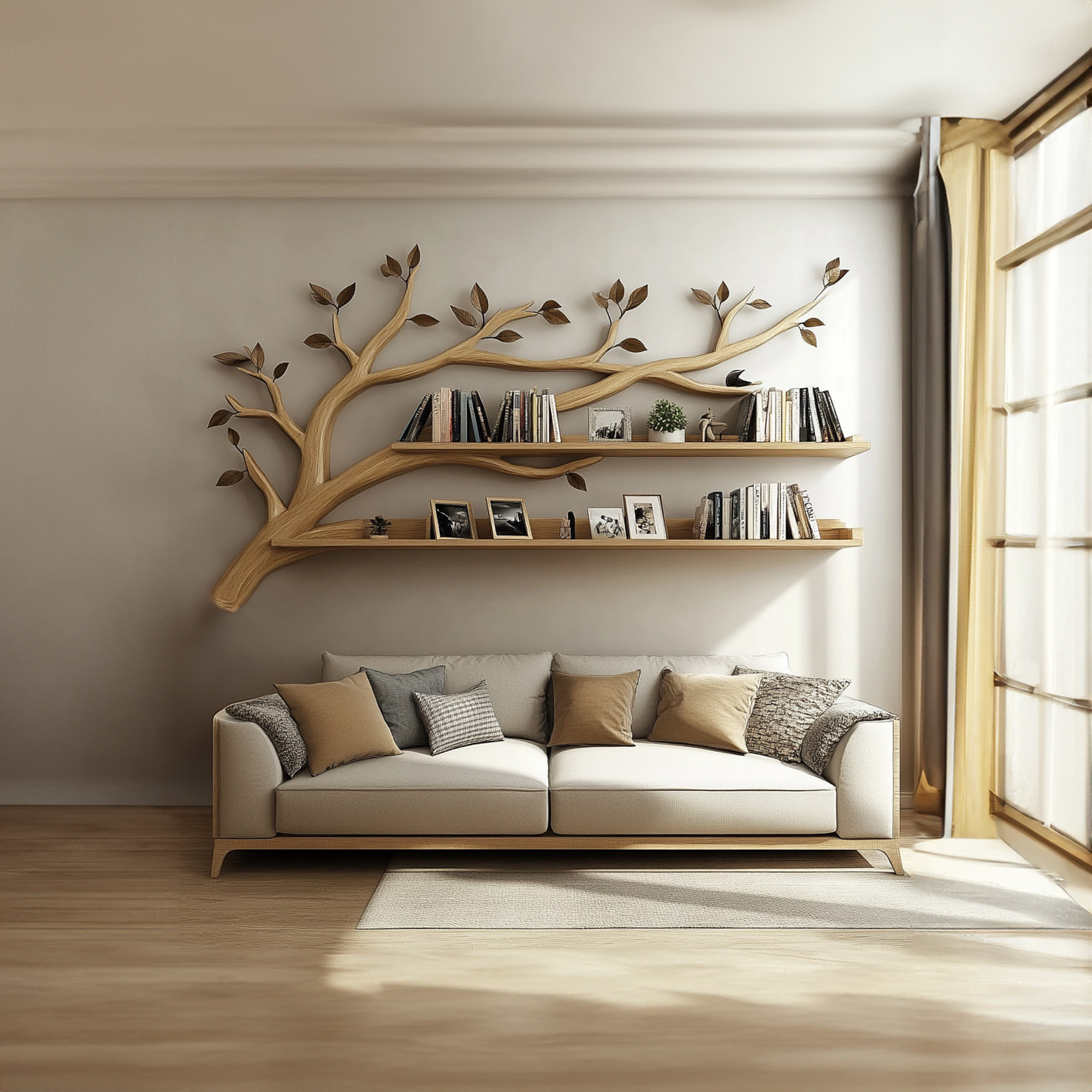 Rustic Tree Wall Display Shelf Modern Cozy Bedroom SINLKITBS065