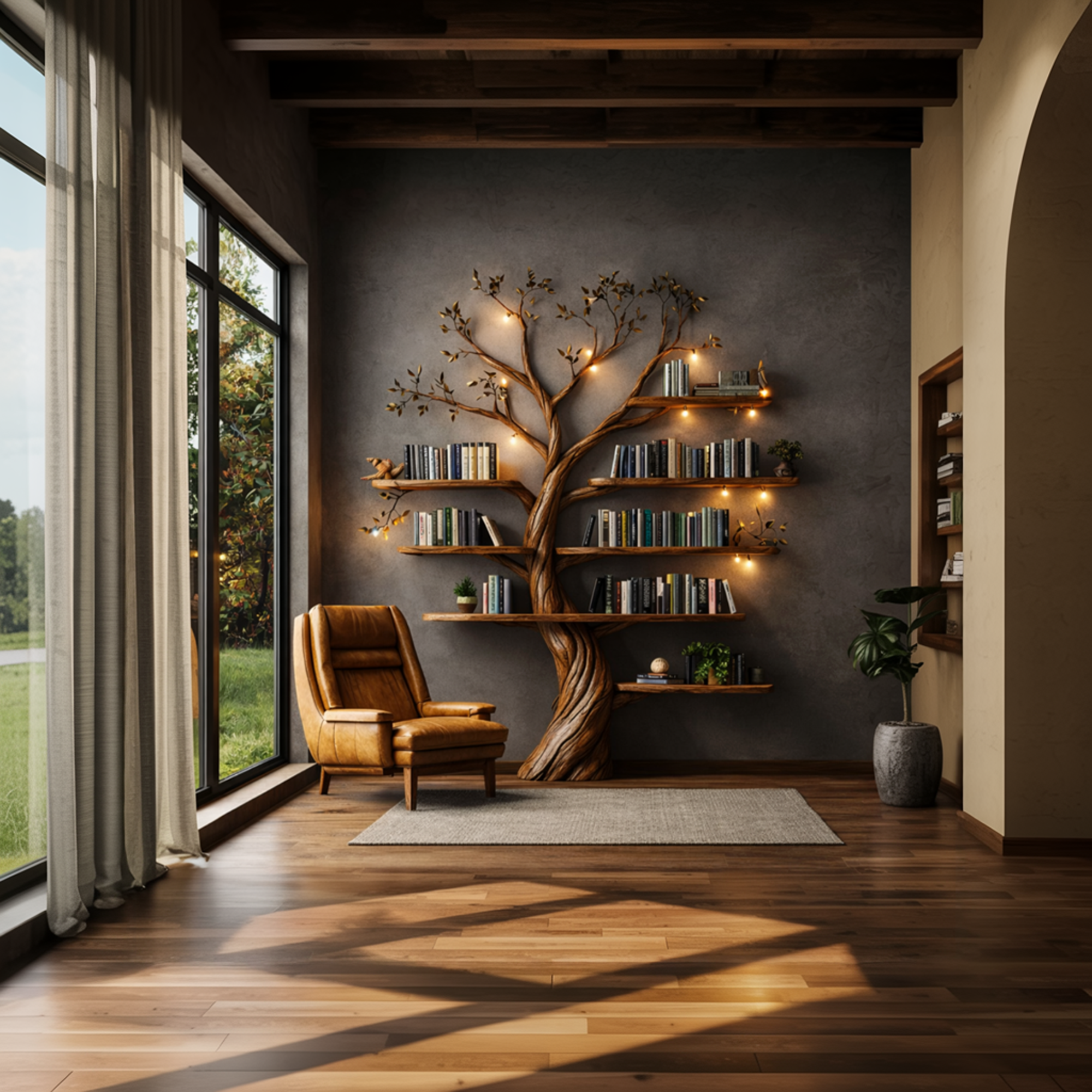 Rustic Nature Inspired Tree Display Bookcase Living Room SINLKITB649