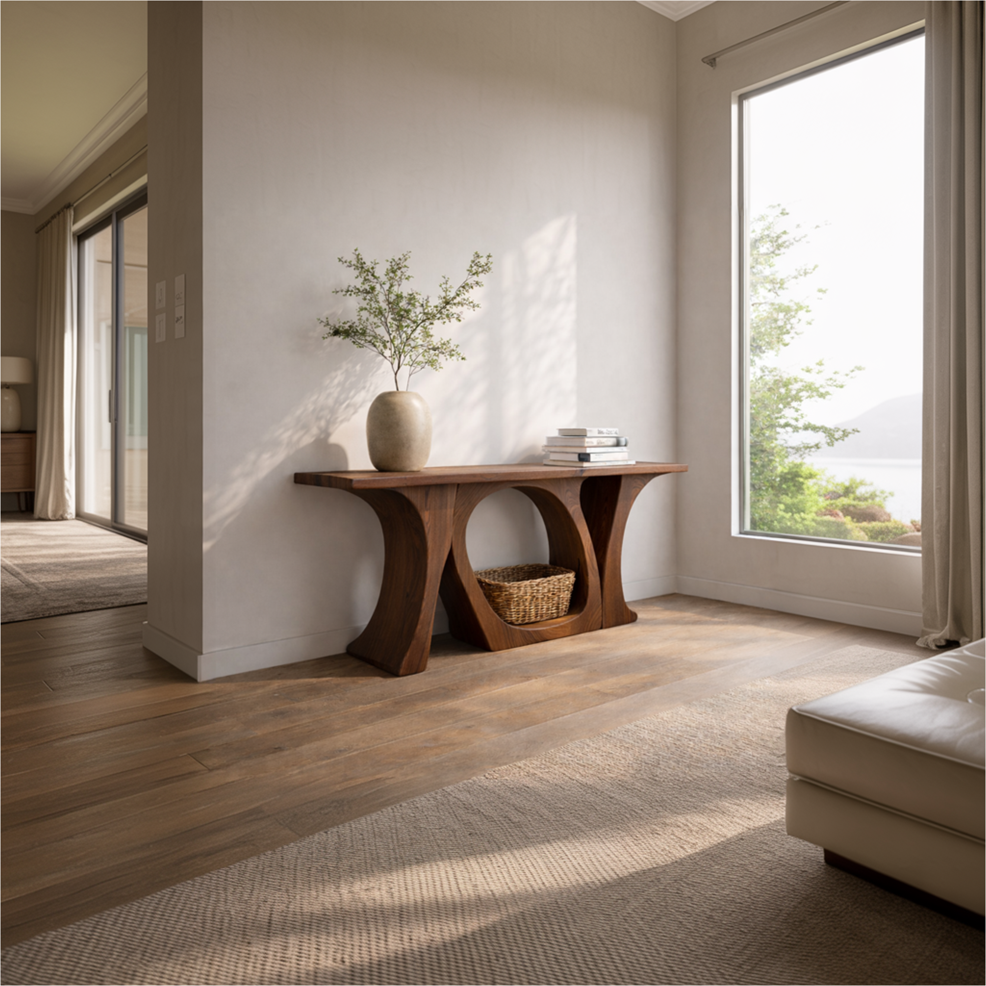 Handcrafted Organic Wood Console Table Sculptural Design For Home Decor SINLKICS460