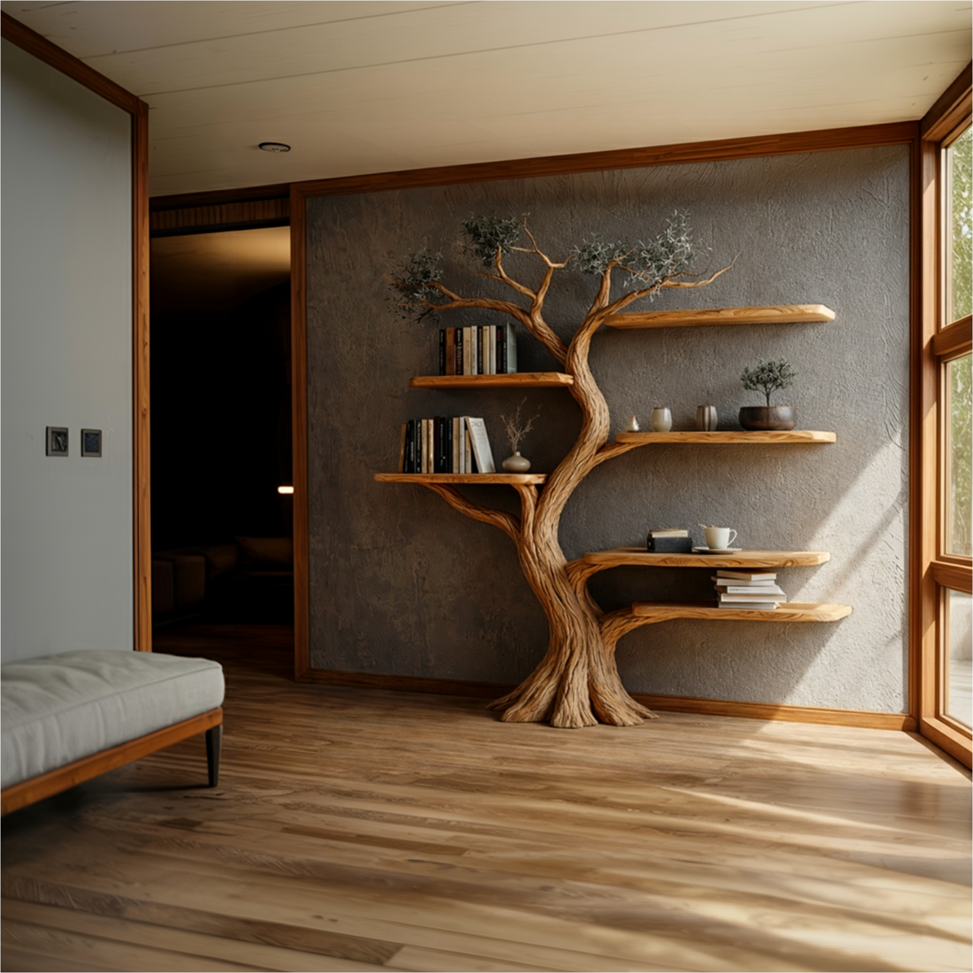 Natural Wood Tree Bookshelf Interior Design SINLKITB633