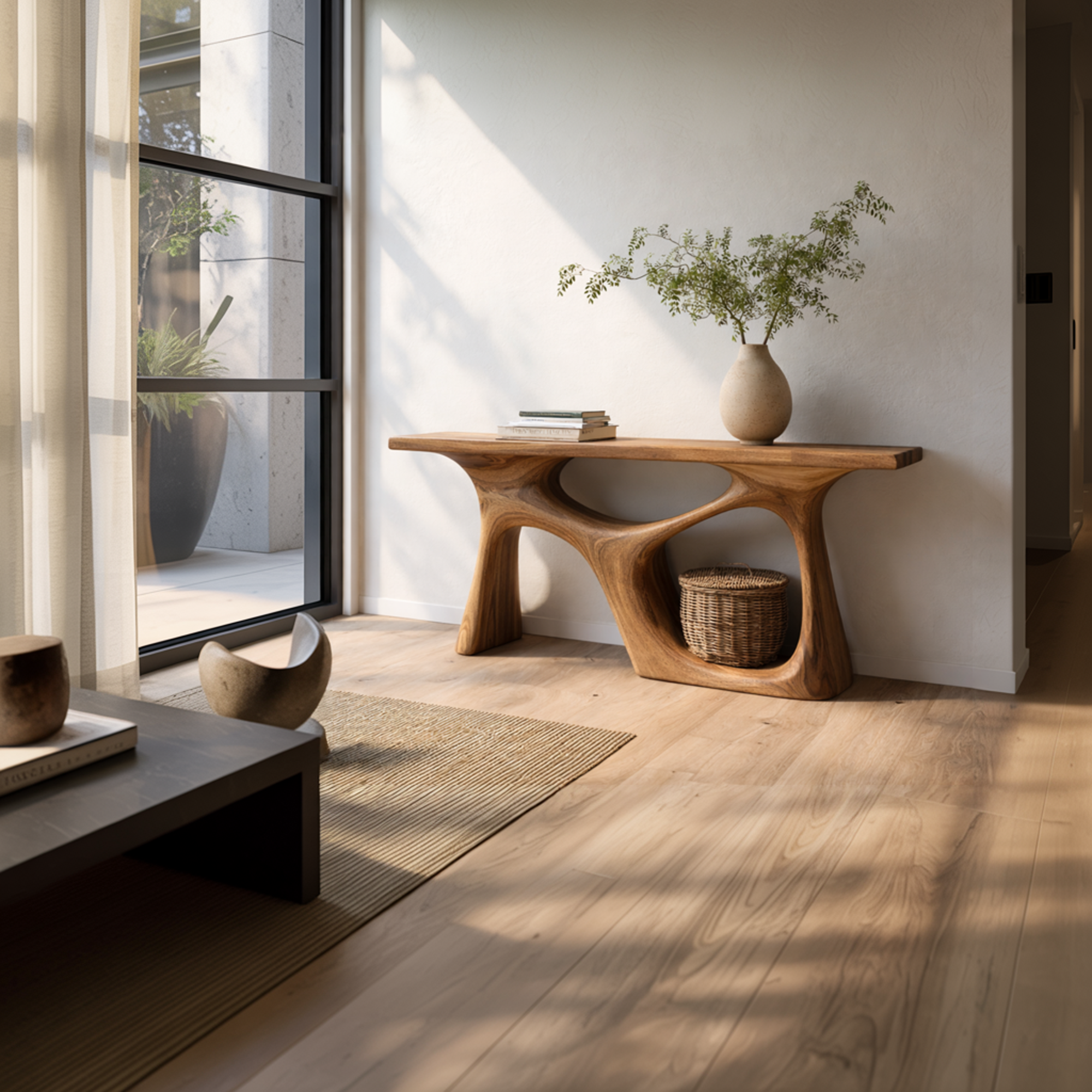 Organic Modern Console Table Sculptural Design For Japandi Interior SINLKICS462