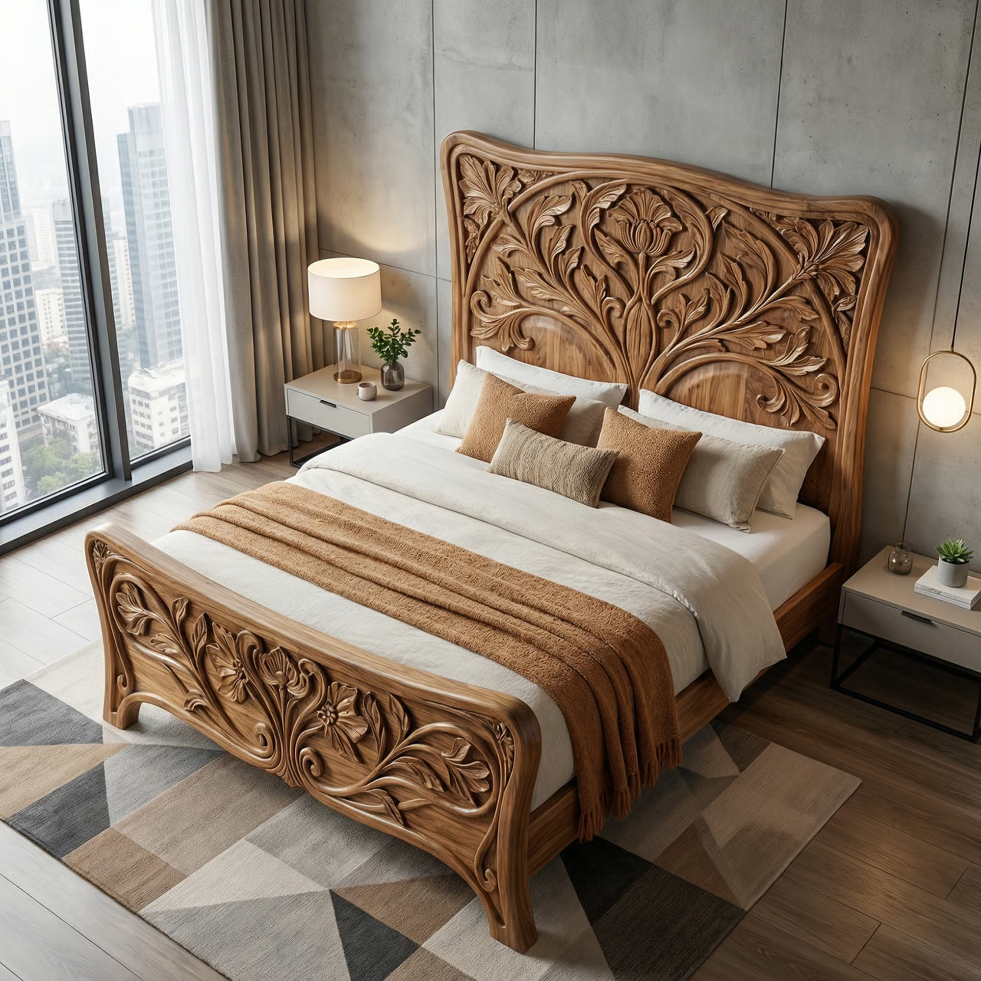 Rustic Curved Platform Bed For Bedroom Or Master Bedroom SINLKIWB105