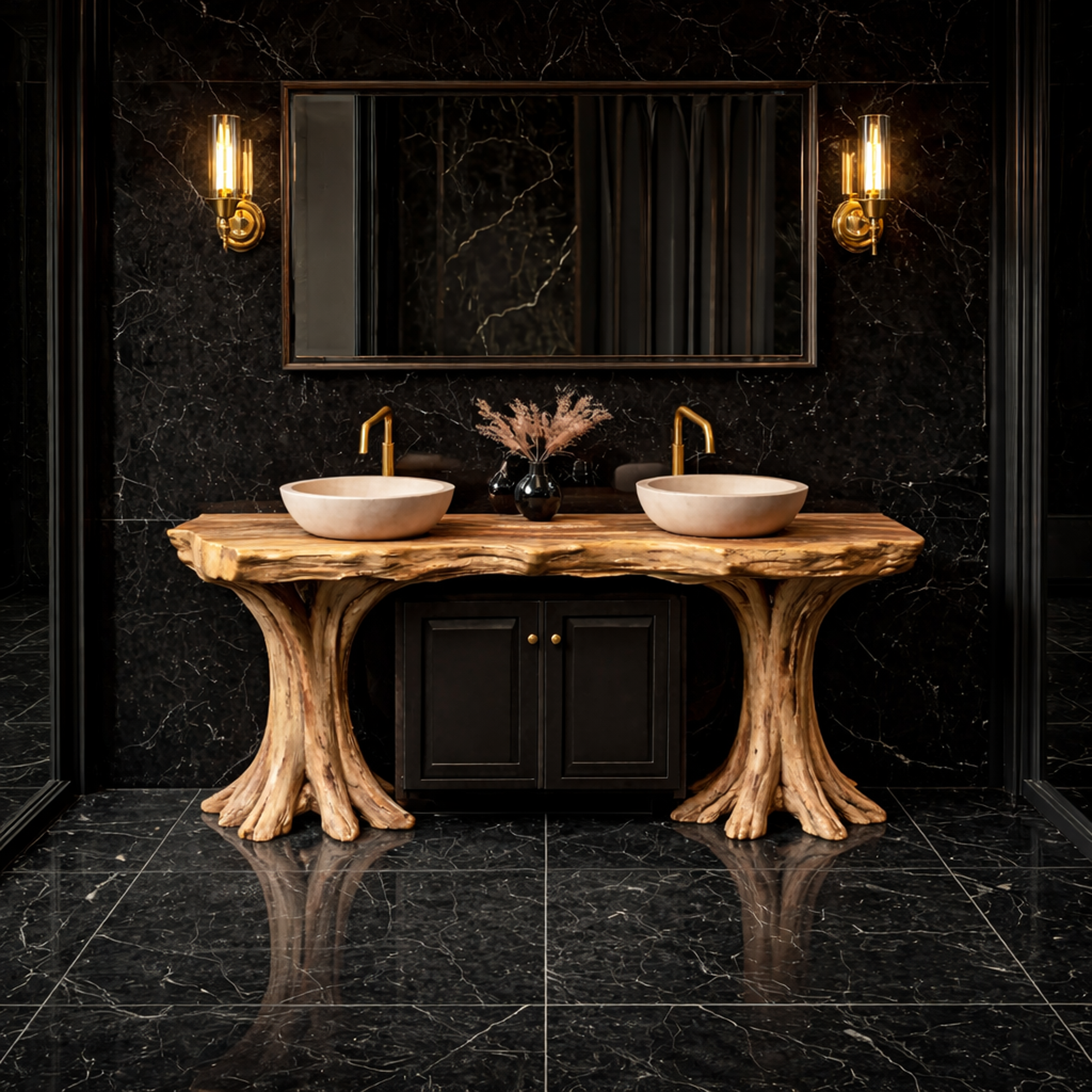 Luxury Organic Solid Wood Bathroom Vanity Tree Base Statement Design SINLKIBRV268