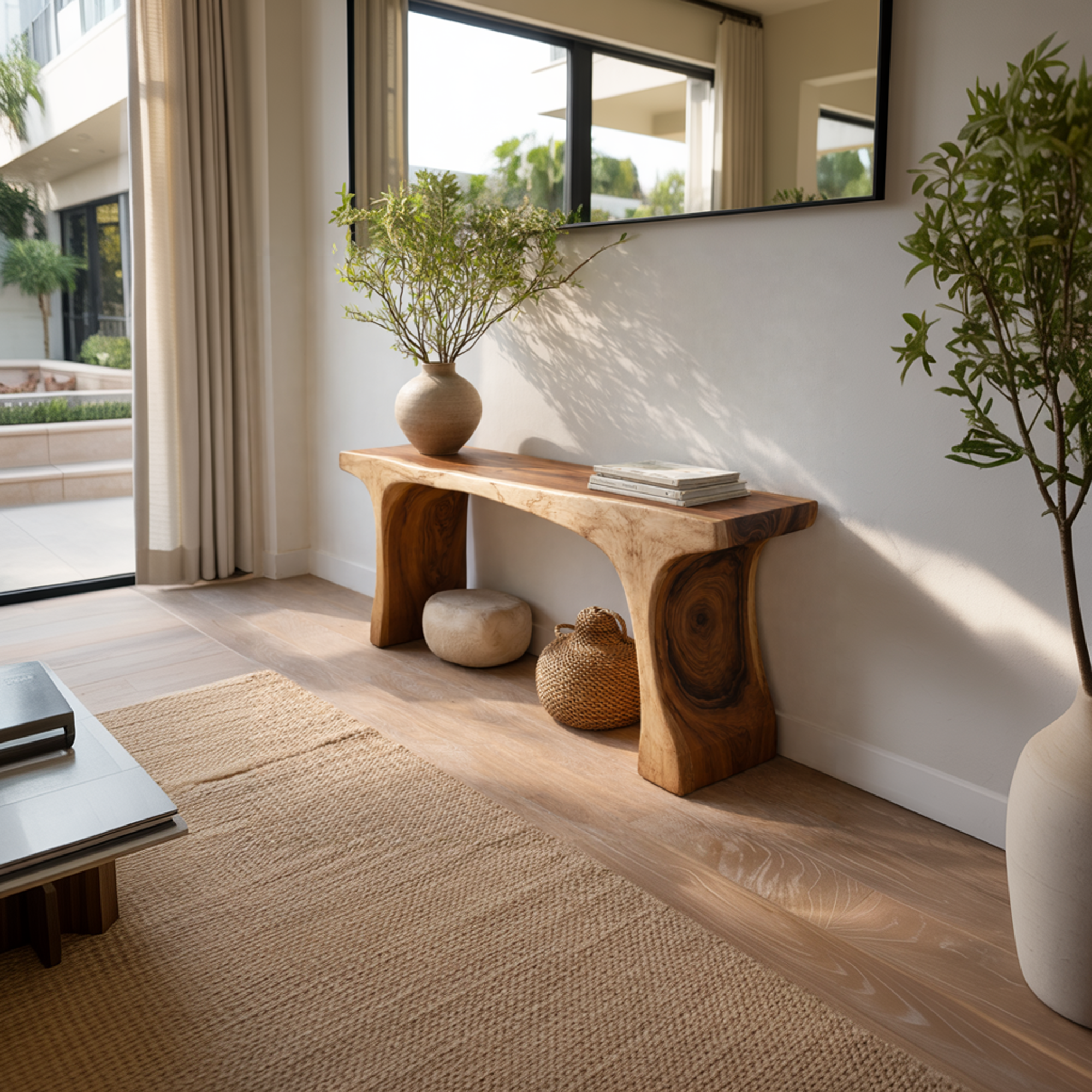 Rustic Sculptural Console Table Handcrafted Statement Furniture For Entryway SINLKICS464