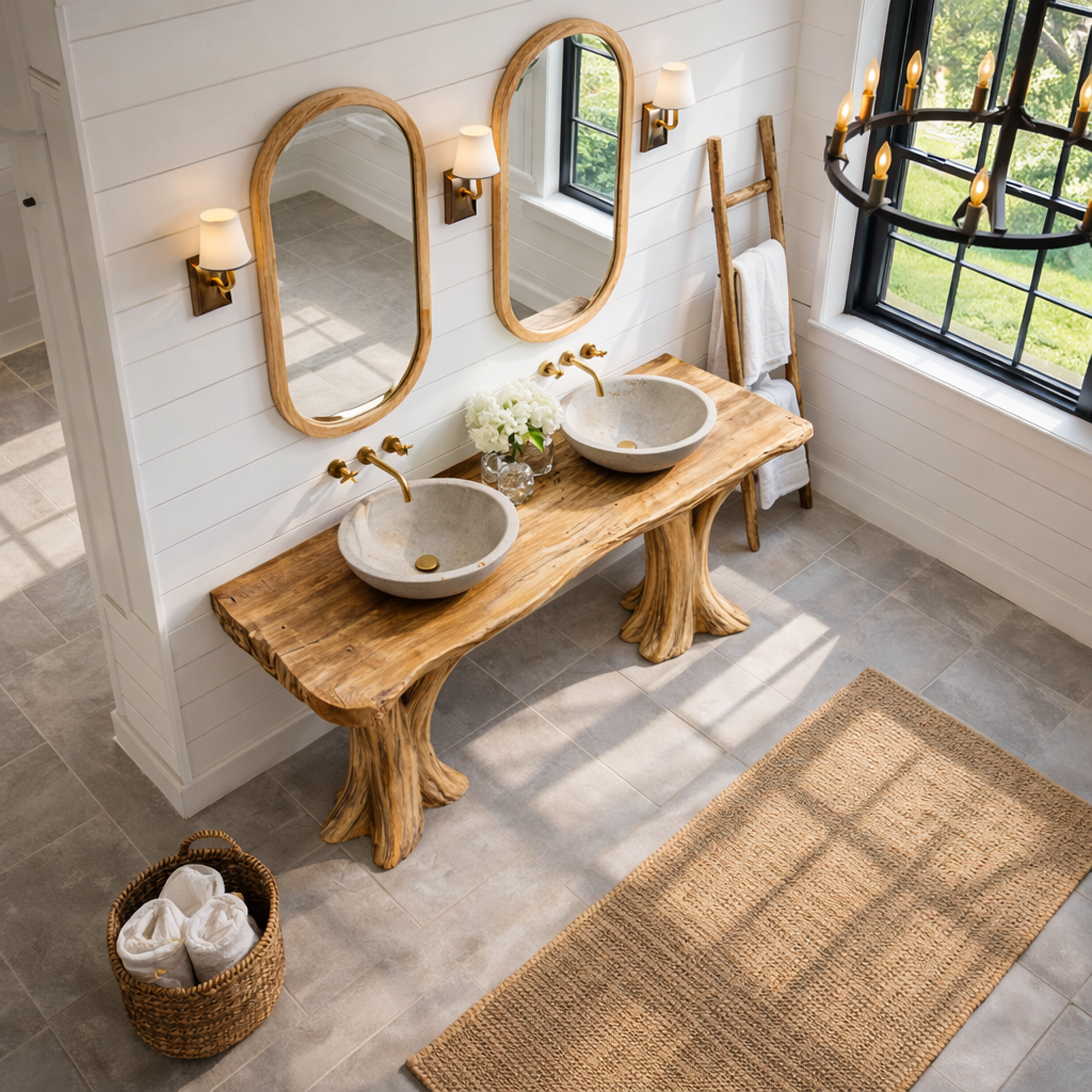 Luxury Live Edge Solid Wood Bathroom Vanity Organic Sculptural Base SINLKIBRV269