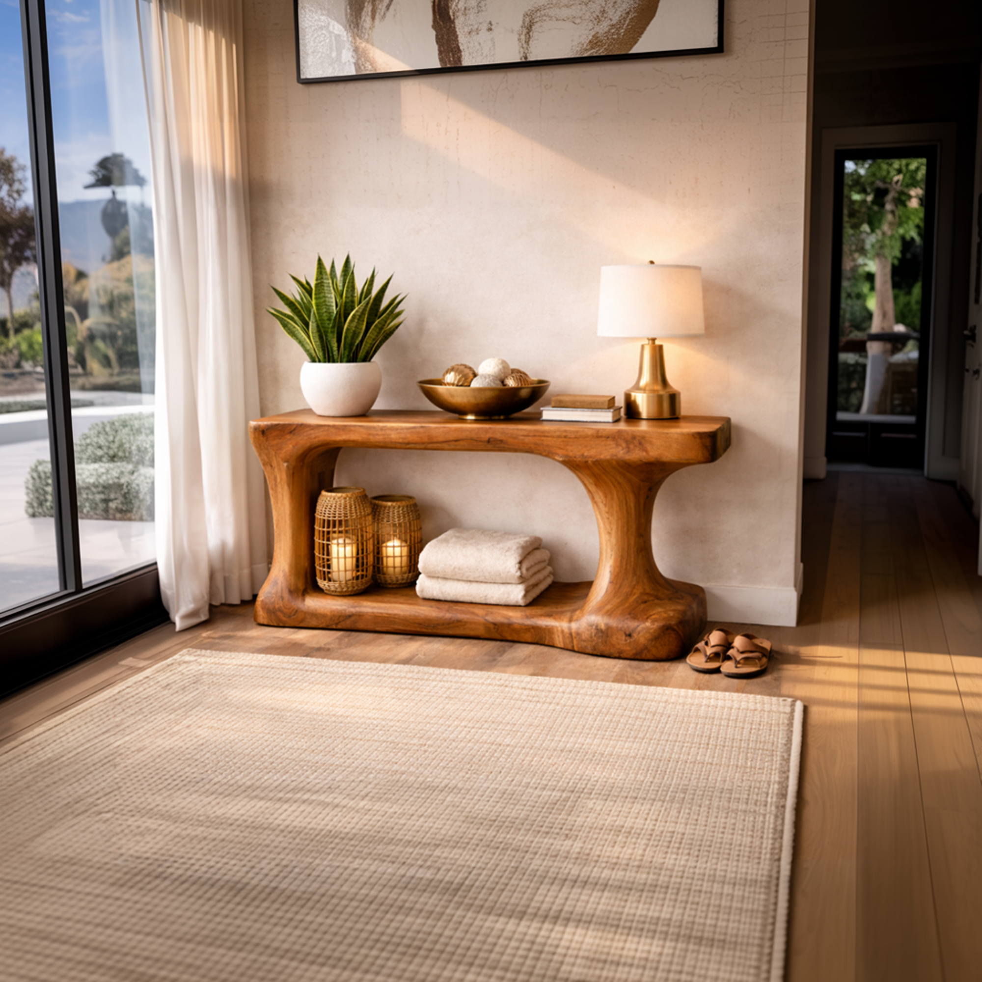 Rustic Console Table Organic Sculptural Design For Entryway SINLKICS452