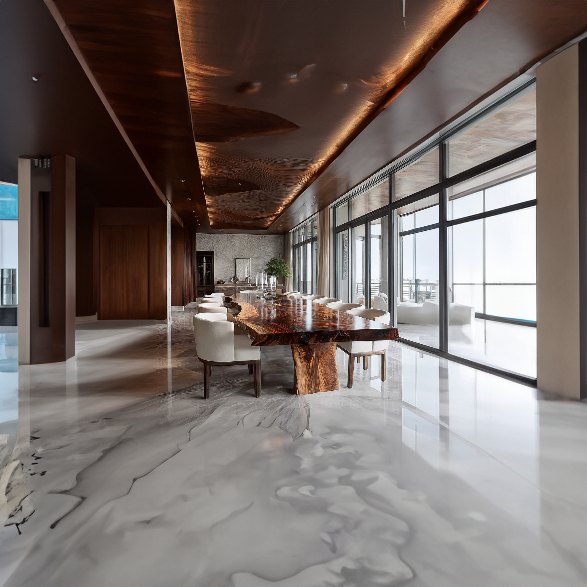 Mid Century Natural Slab Wood Dining Table Kitchen SINLKIDT094