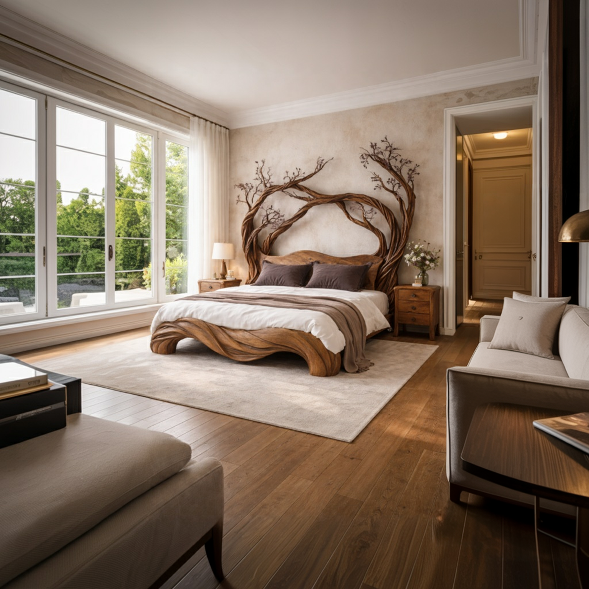 Mid Century Bedroom Low Profile Wood Bed SINLKIWB088