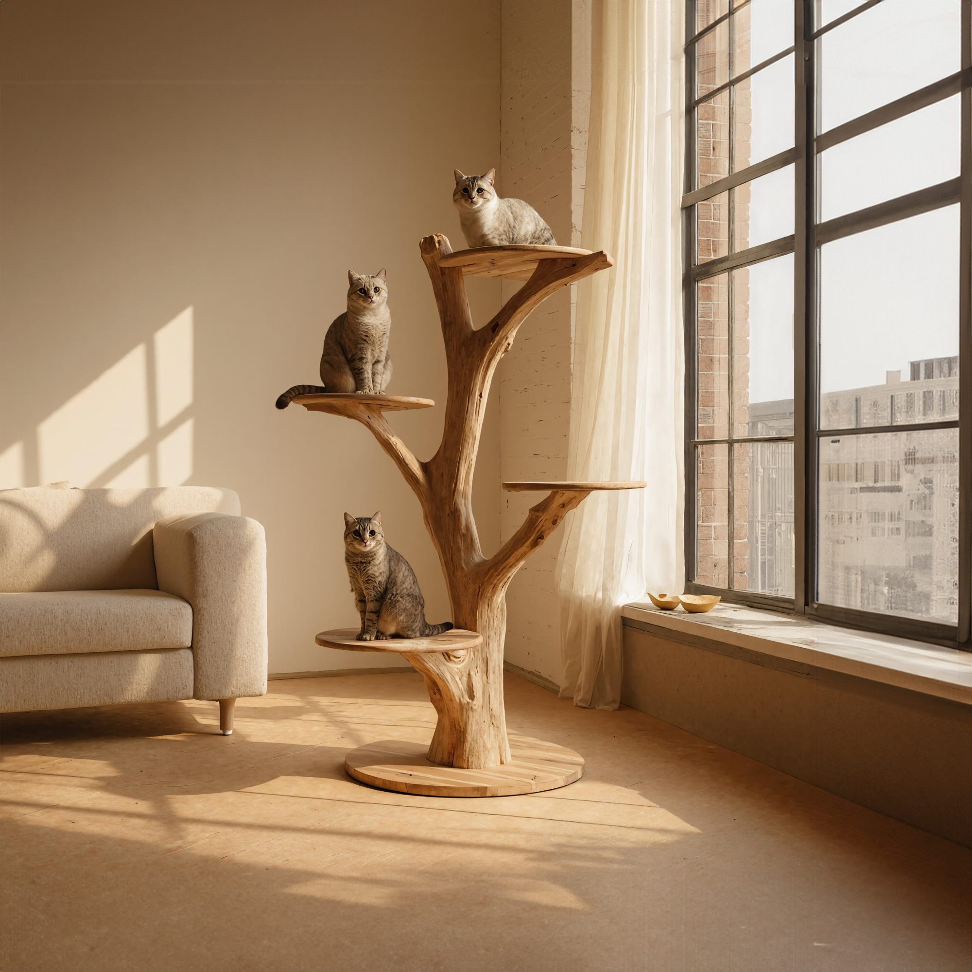 Rustic Cat Tree Bookshelf Style Pet Stand Living Room SINLKITT049