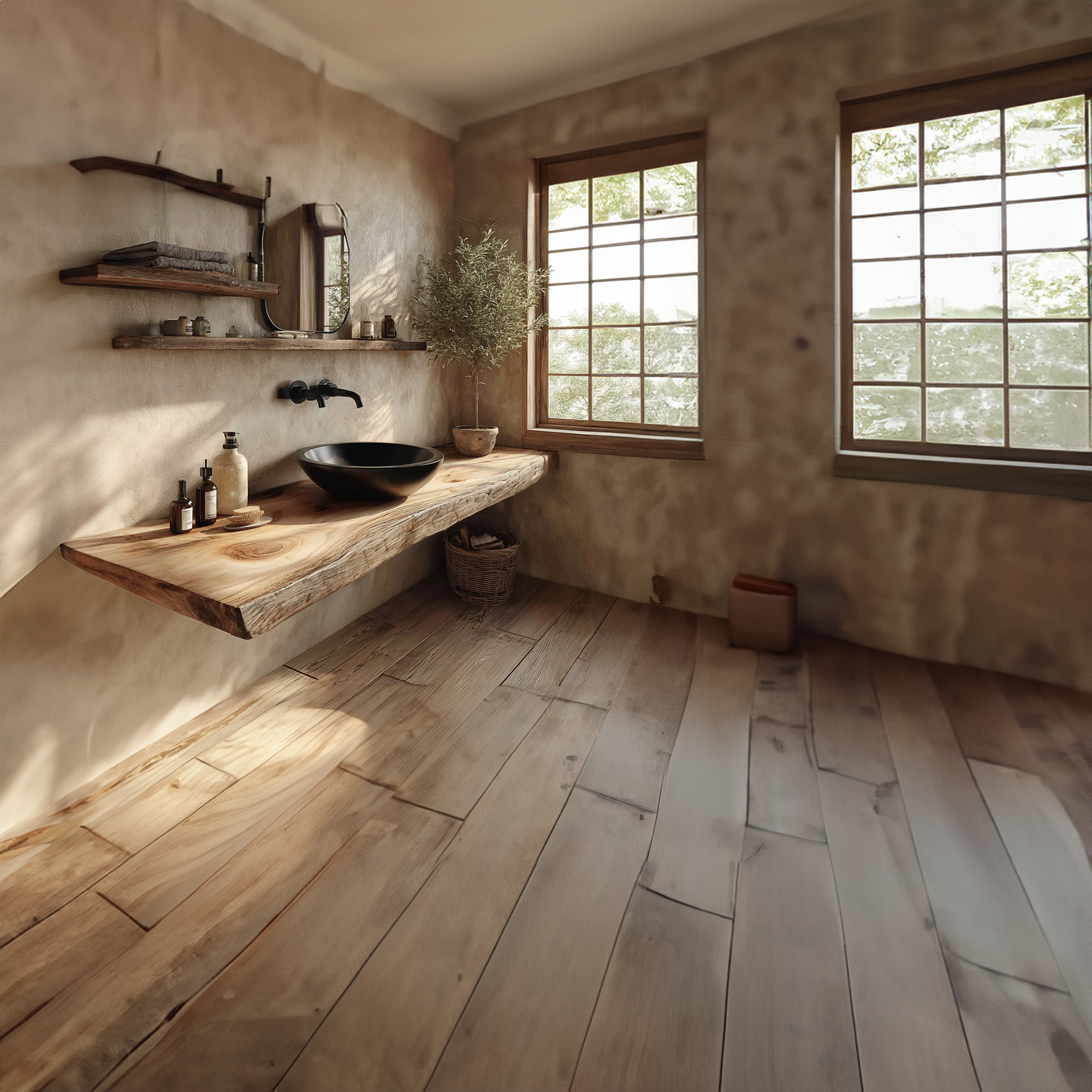 Rustic Floating Shelf Natural Edge Powder Room SINLKIBRV166