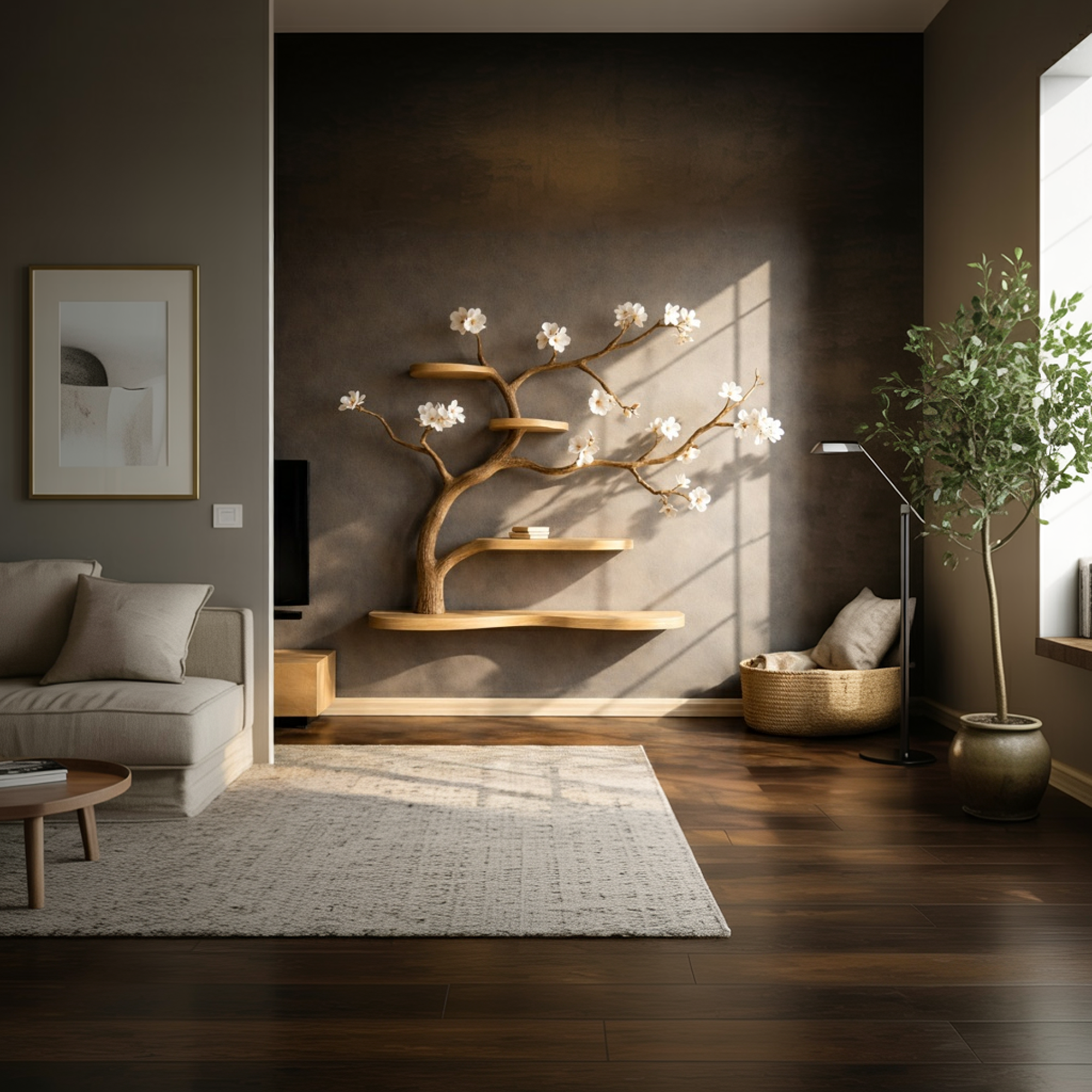 Rustic Tree Inspired Wall Shelf Wall Art For Bedroom SINLKIFL249