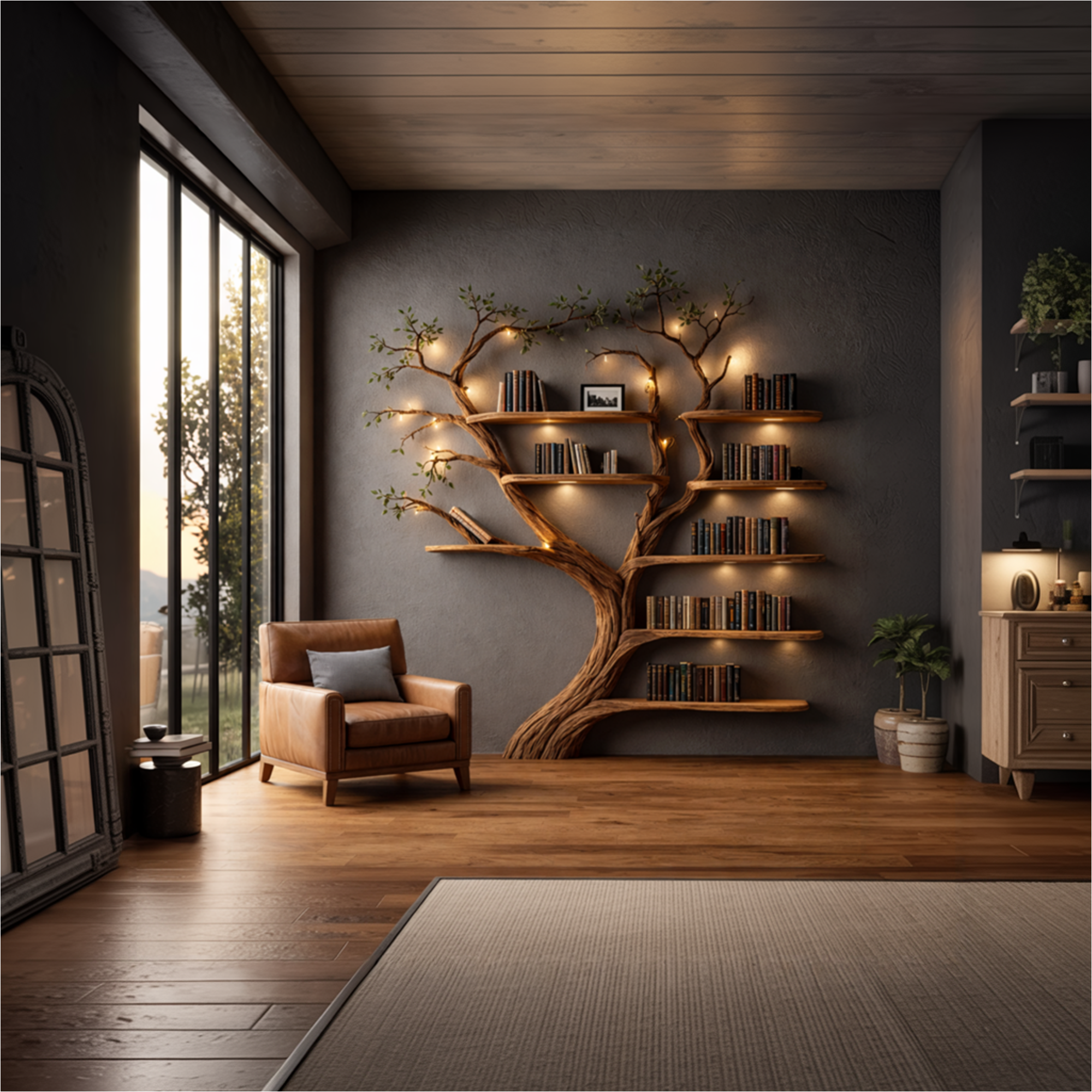 Rustic Organic Tree Bookshelf Handcrafted Wall Art For Home SINLKITB684
