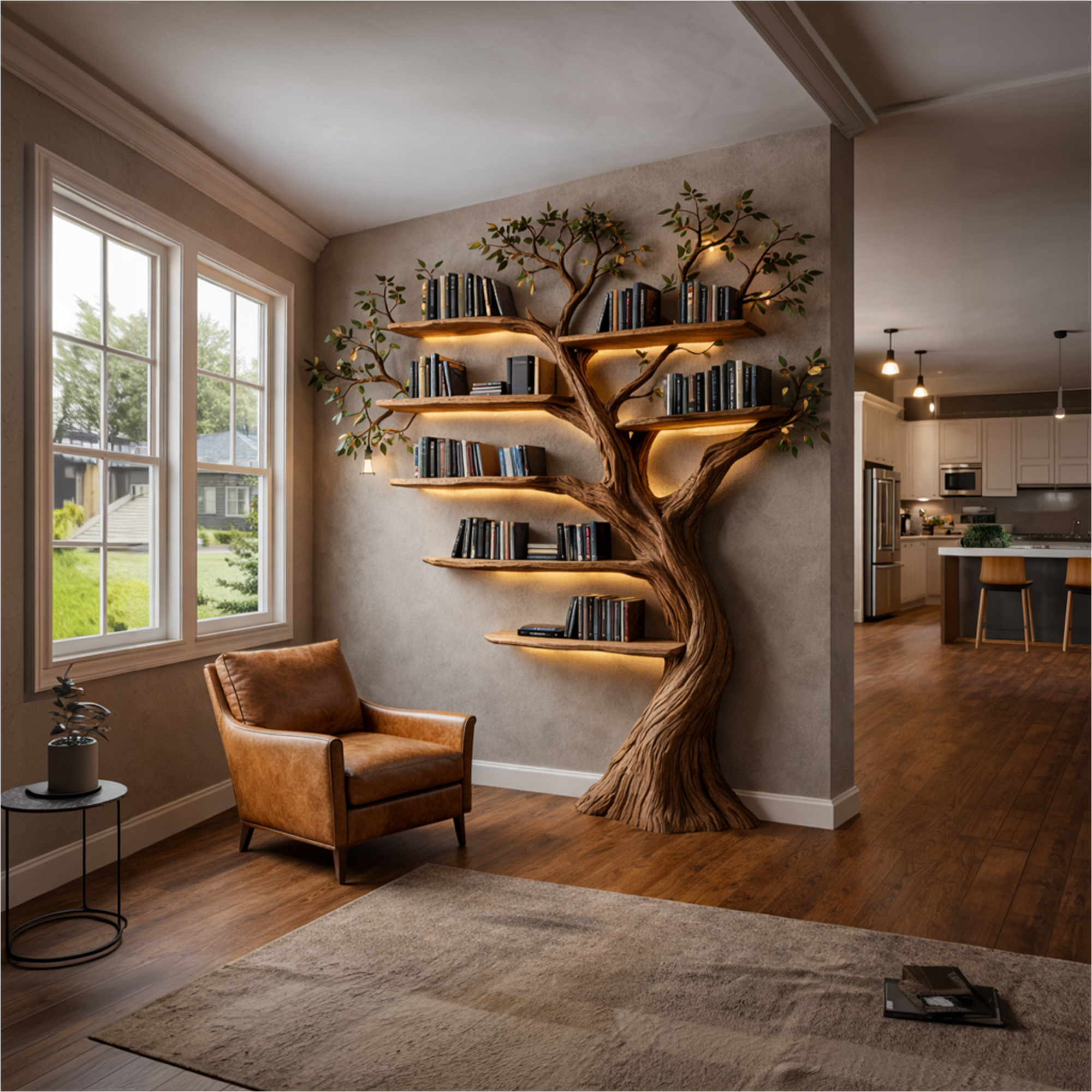Rustic Woodland Style Tree Bookshelf Wall Mounted For Living Space SINLKITB685