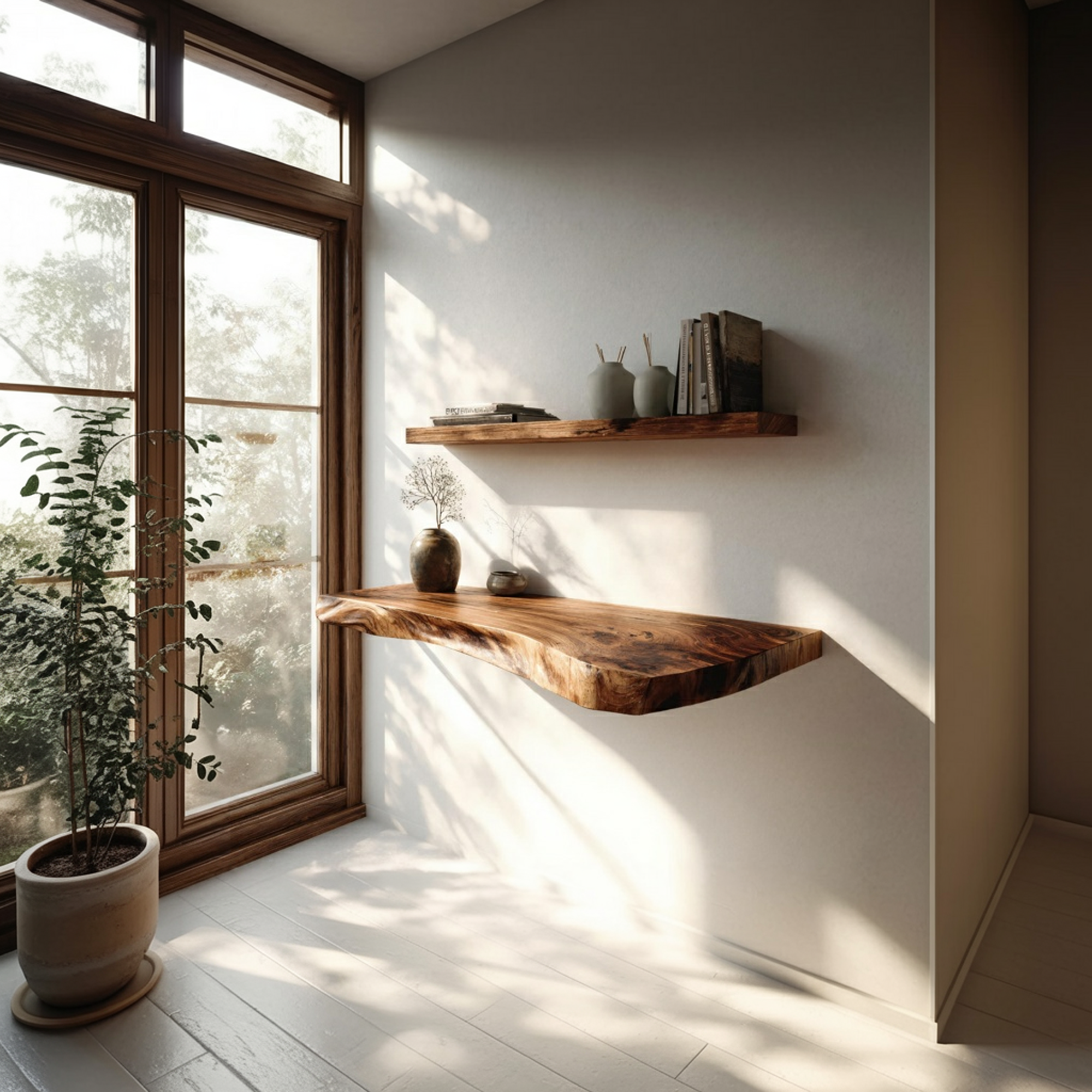 Organic Solid Wood Wall Mounted Desk Minimal Workspace Decor SINLKIFL379