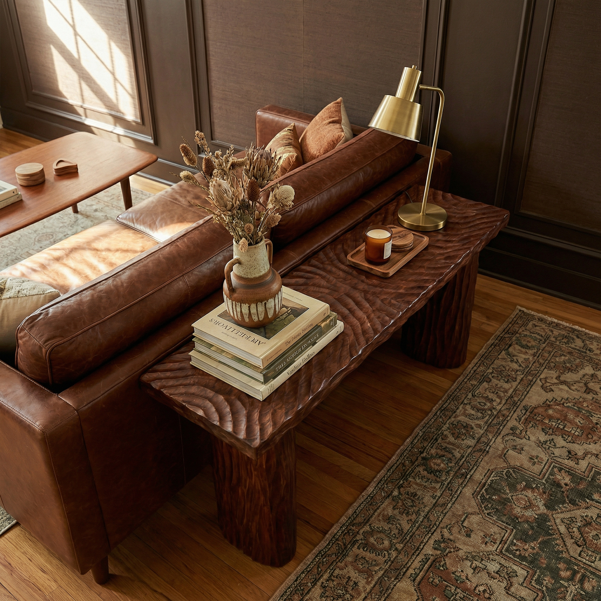 Rustic Textured Wood Console Table Sofa Back Living Room SINLKICS516