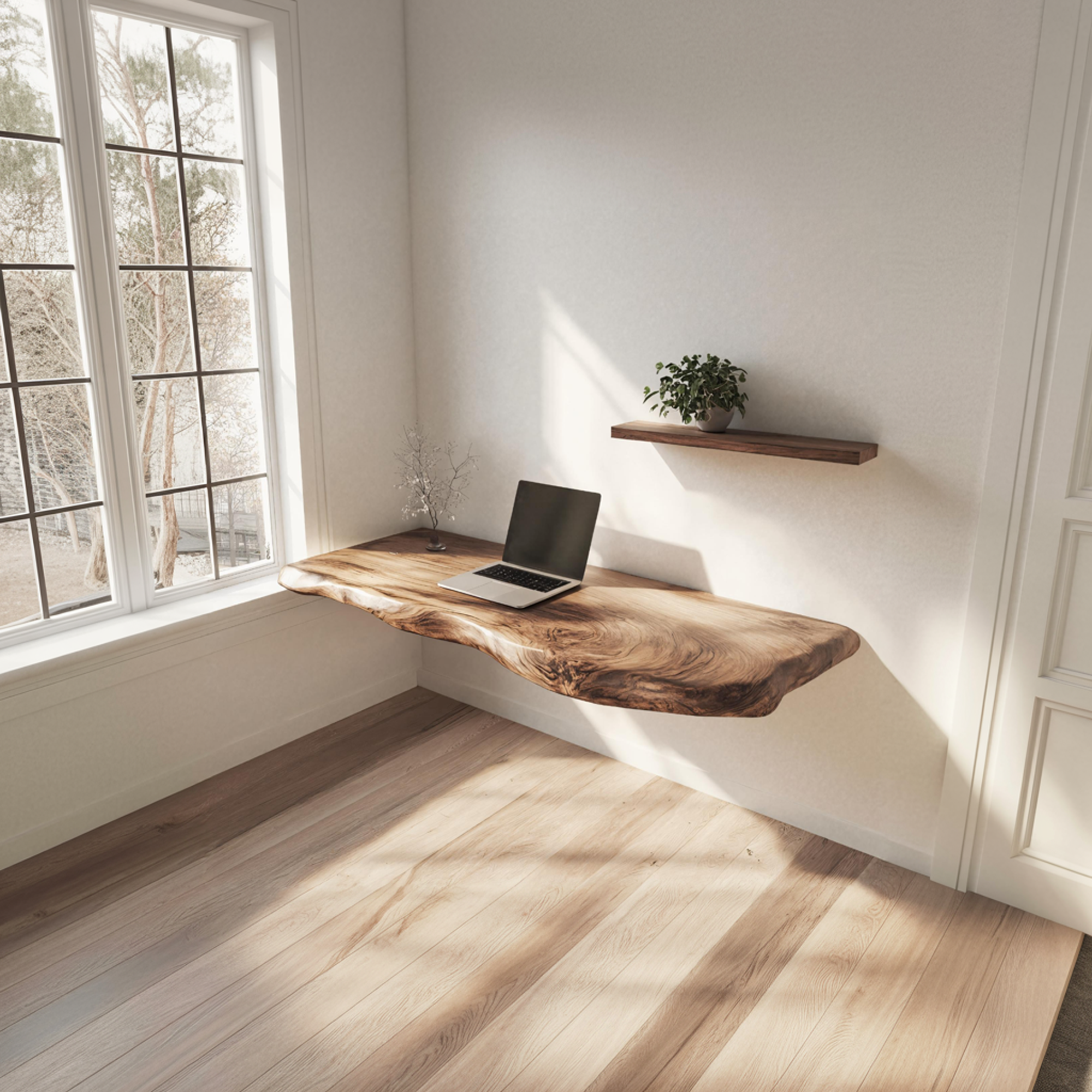 Handcrafted Live Edge Floating Work Shelf Modern Study Interior SINLKIFL380