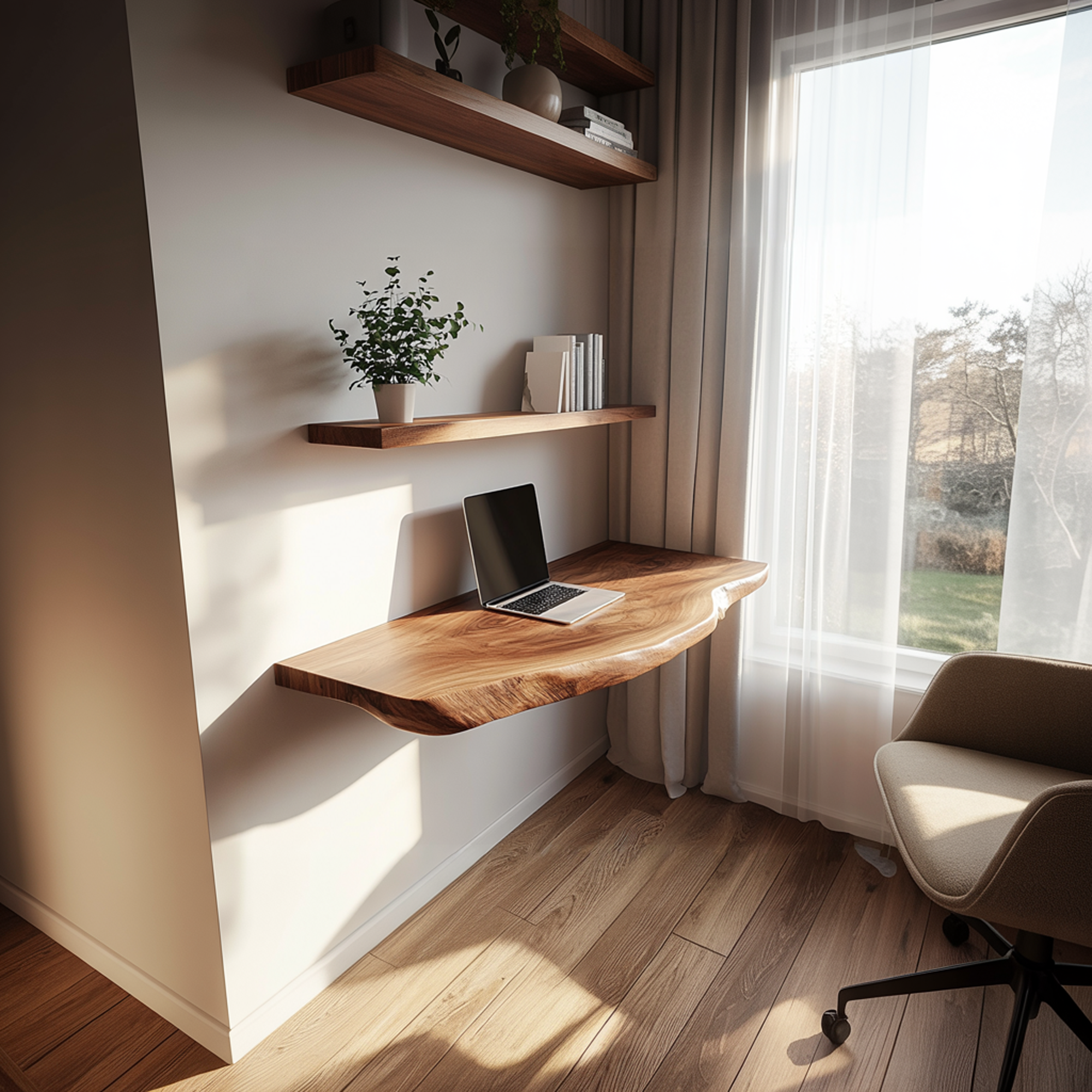 Natural Grain Solid Wood Floating Workspace Desk Interior SINLKIFL381