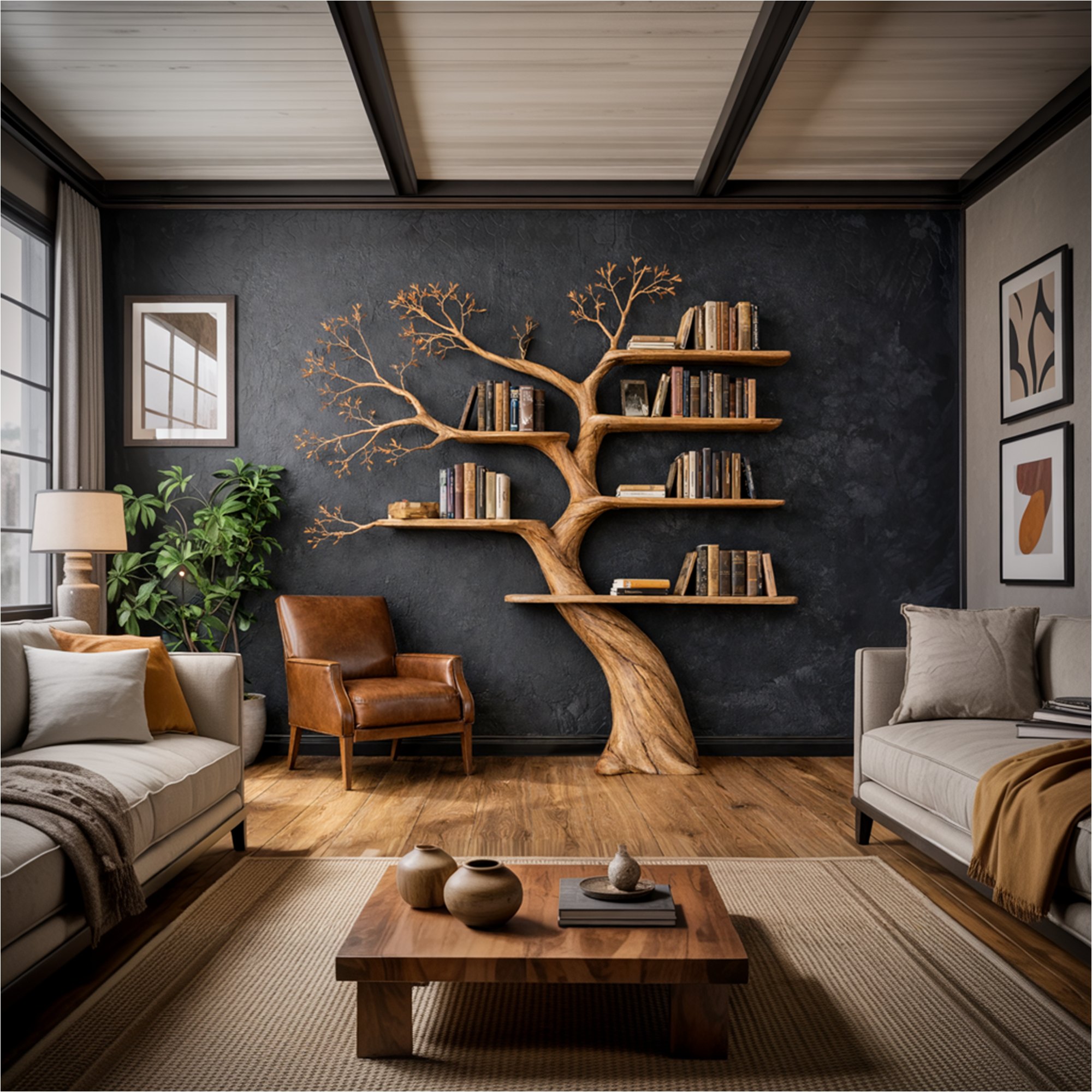Sculptural Tree Bookshelf Living Room Interior Architectural Wall Feature SINLKITB665