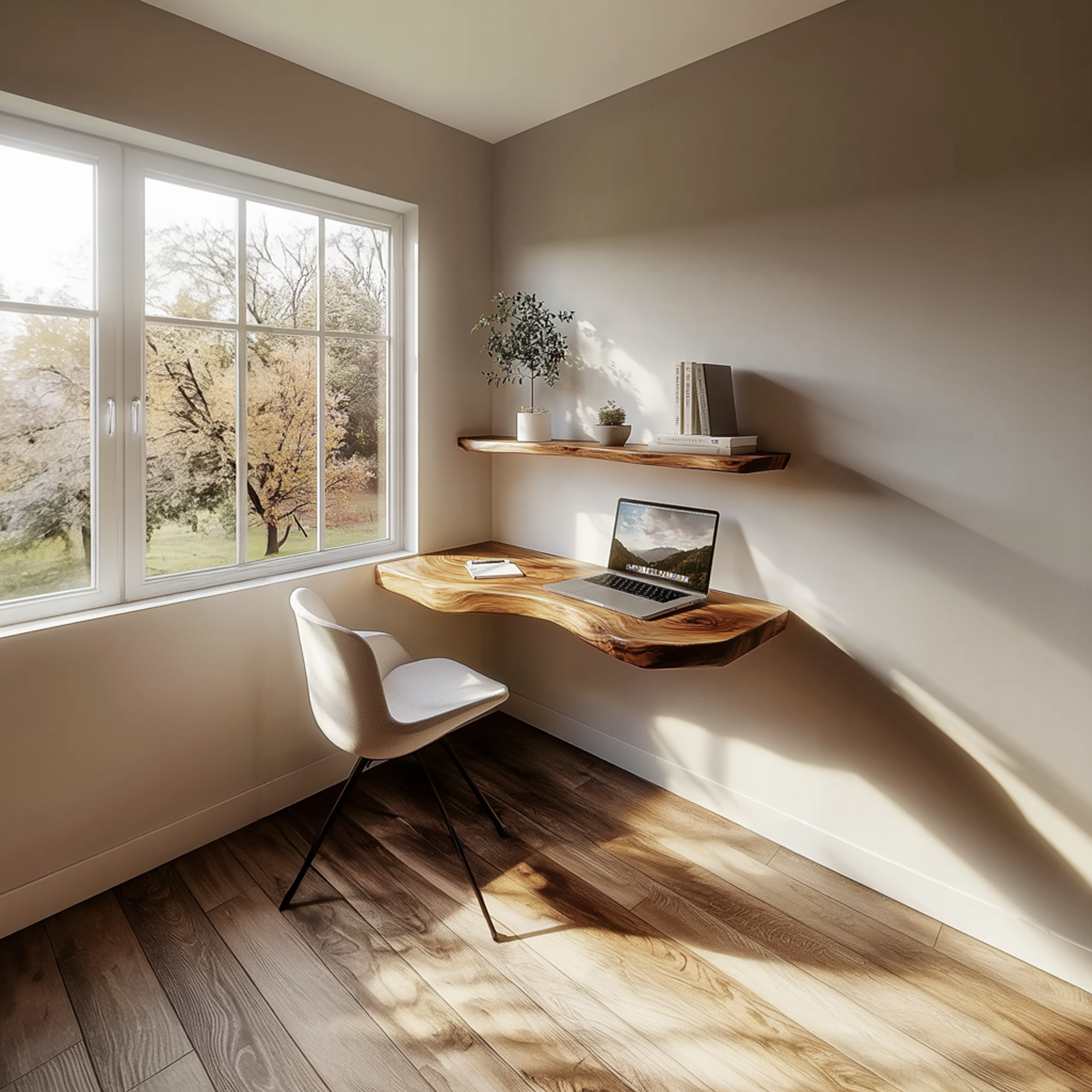 Minimal Live Edge Wall Desk Solid Wood Home Office Style SINLKIFL382