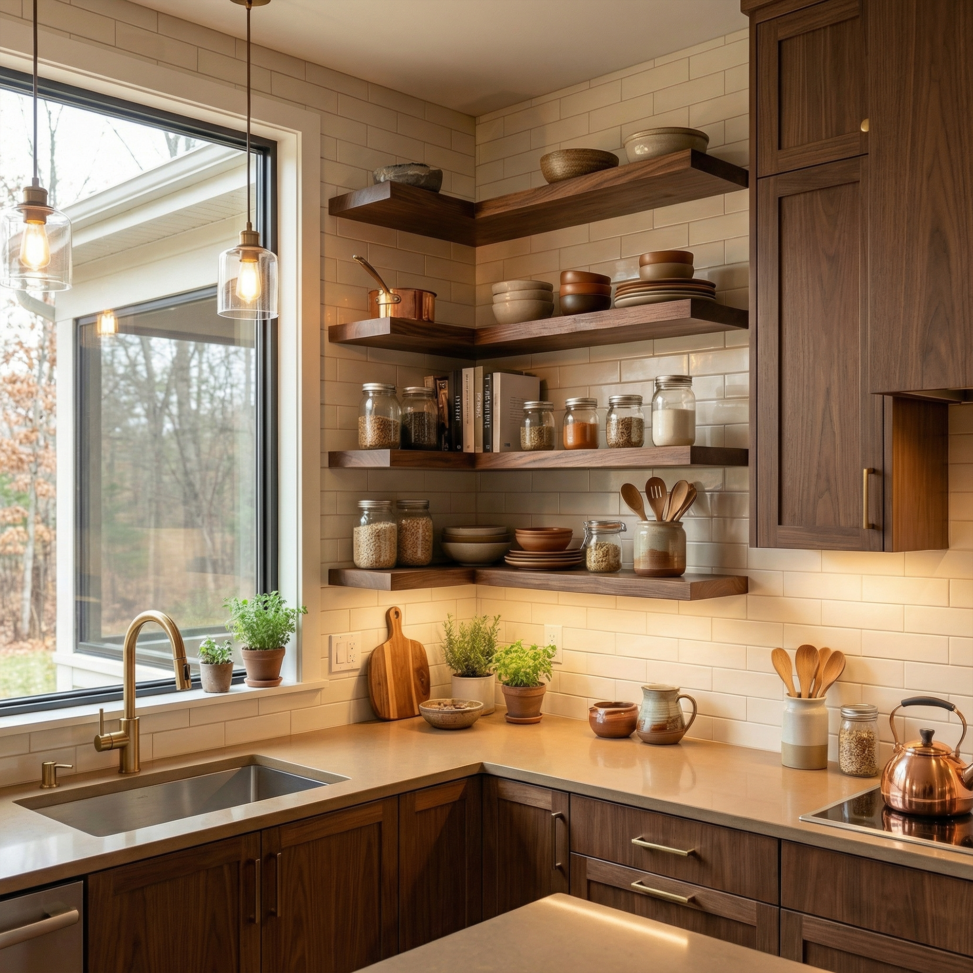 Modern L Shape Floating Kitchen Shelves Corner Wall Storage Display SINLKIFL476