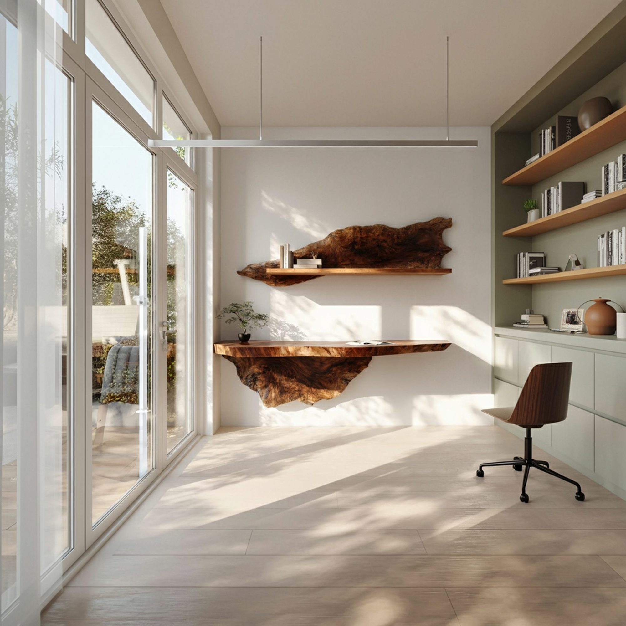 Organic Live Edge Solid Wood Floating Desk Natural Workspace Interior SINLKIFL383