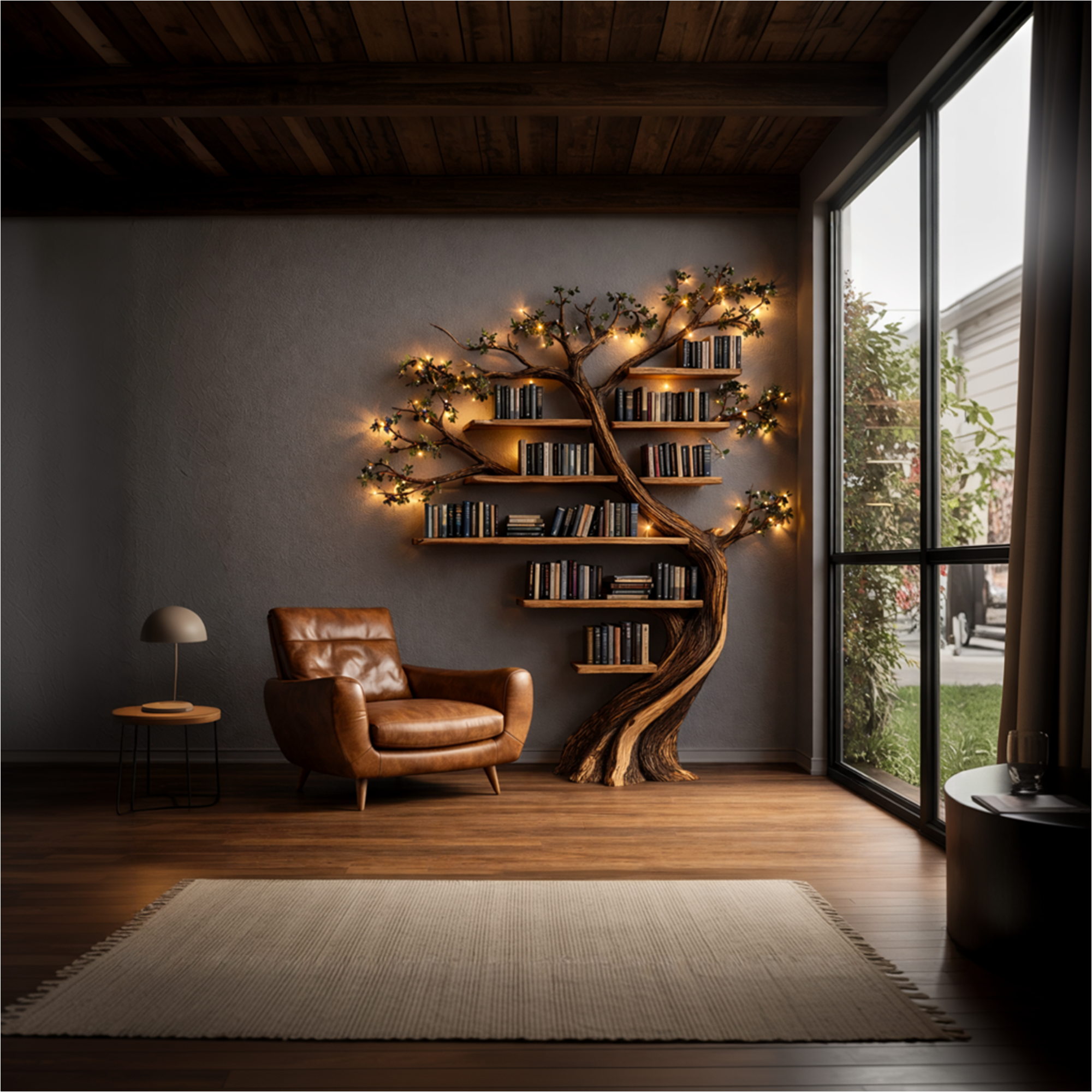 Rustic Tree Bookshelf Solid Wood Living Room SINLKITB691
