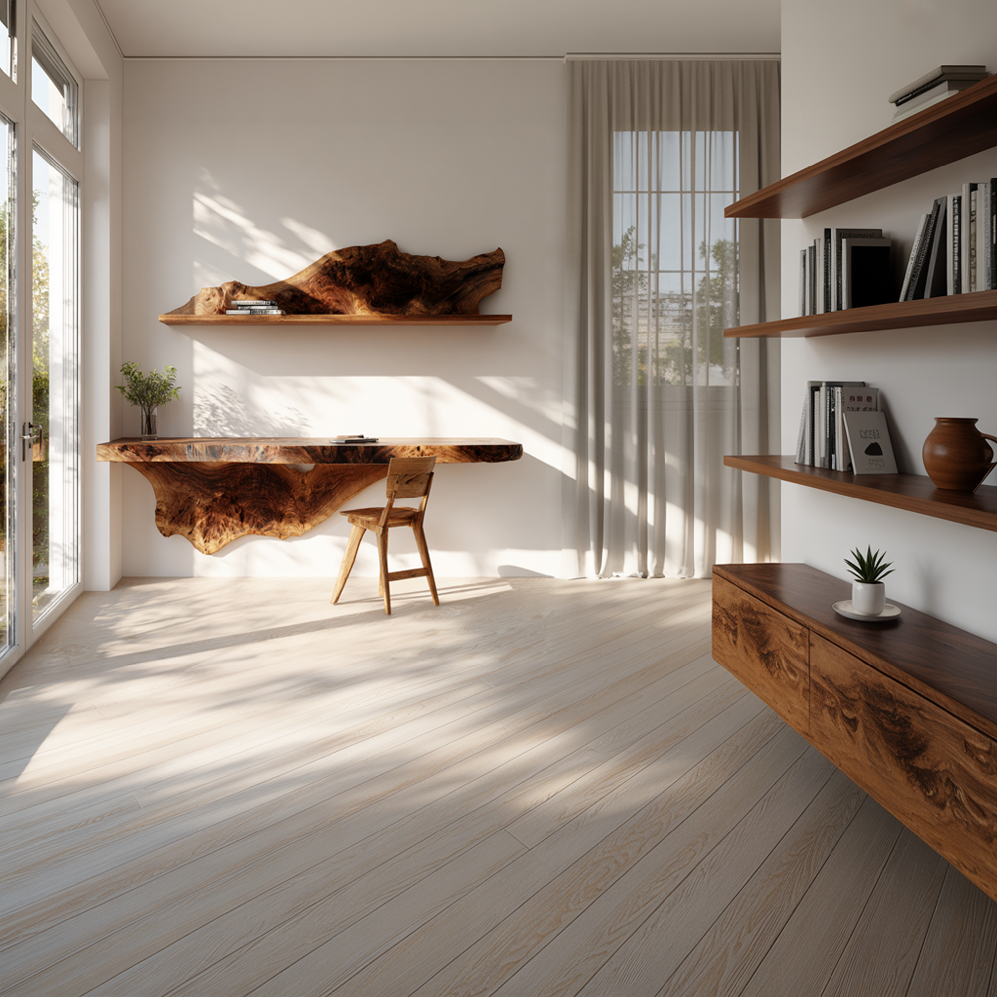 Handcrafted Solid Wood Wall Desk Live Edge Home Office Style SINLKIFL384