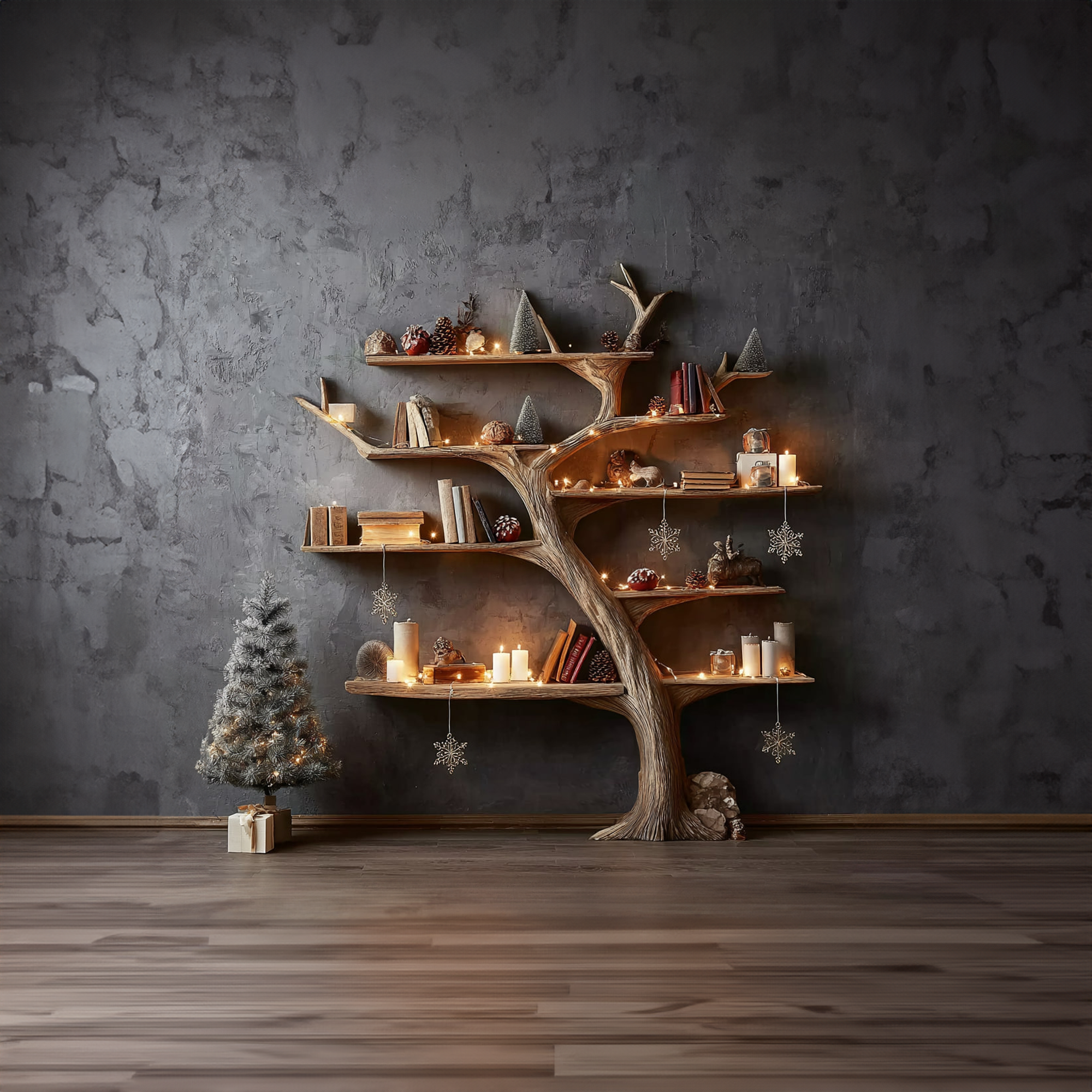 Rustic Tree Bookshelf Holiday Living Room SINLKITB274