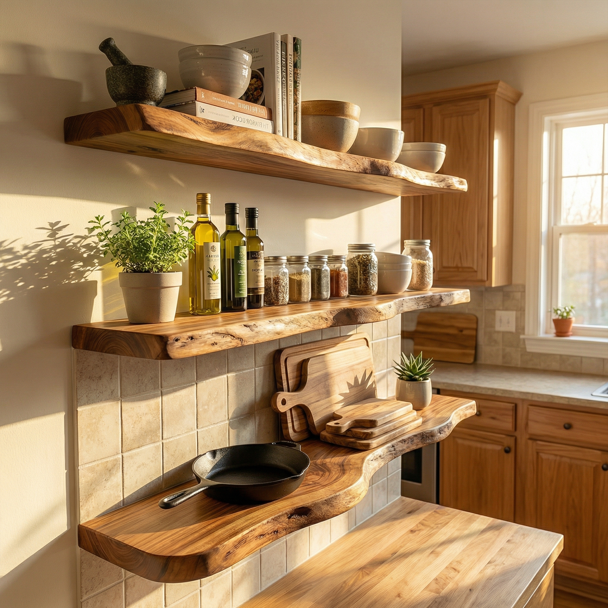 Modern Organic Wall Shelves Solid Wood Plant Display Rack SINLKIFL486