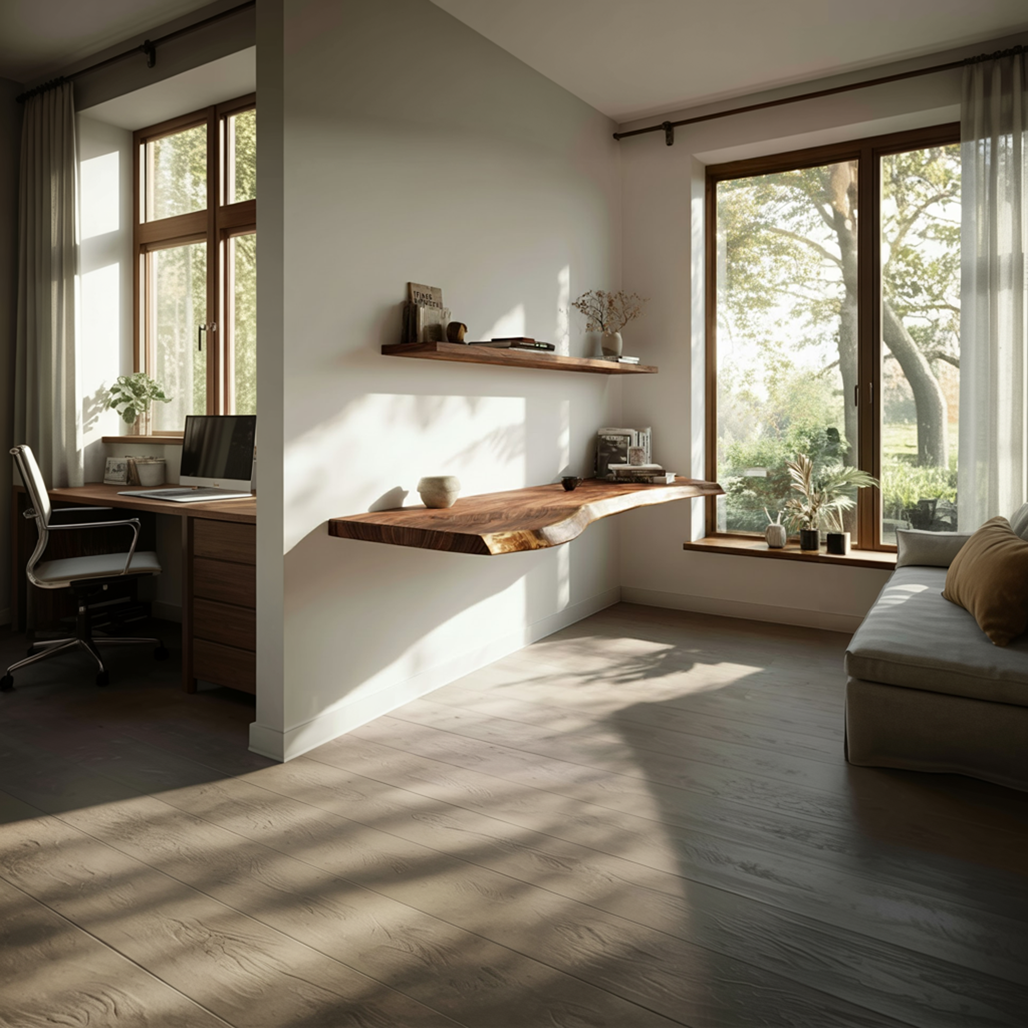 Handcrafted Live Edge Floating Work Desk Modern Corner Workspace SINLKIFL387