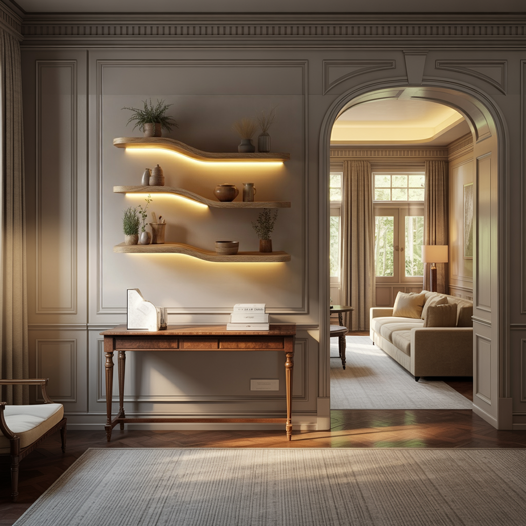 Floating Shelves Organic Modern Living Room Interior SINLKIFL389