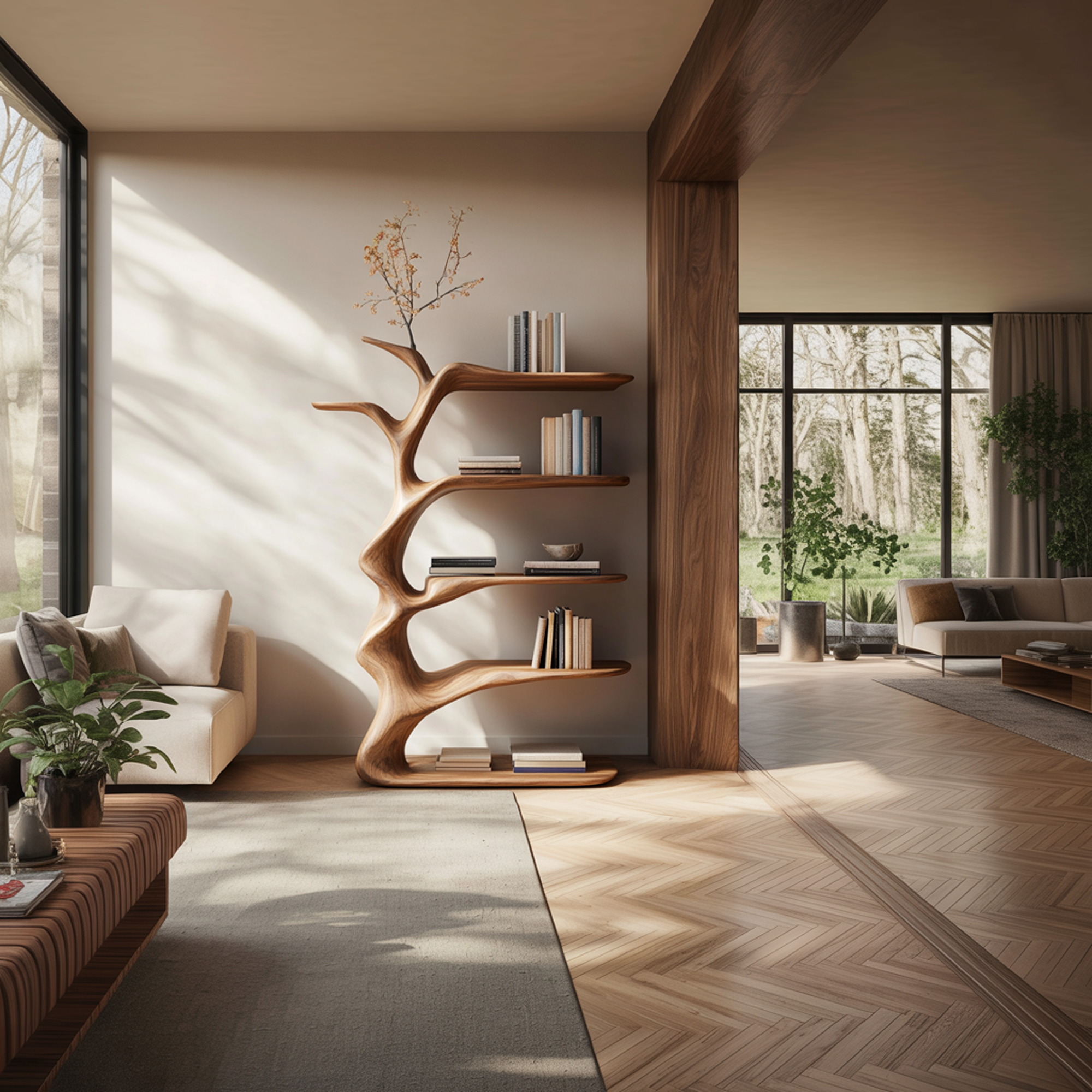 Rustic Sculptural Curved Storage Shelf Solid Wood Living Room Interior Statement Furniture SINLKISC449