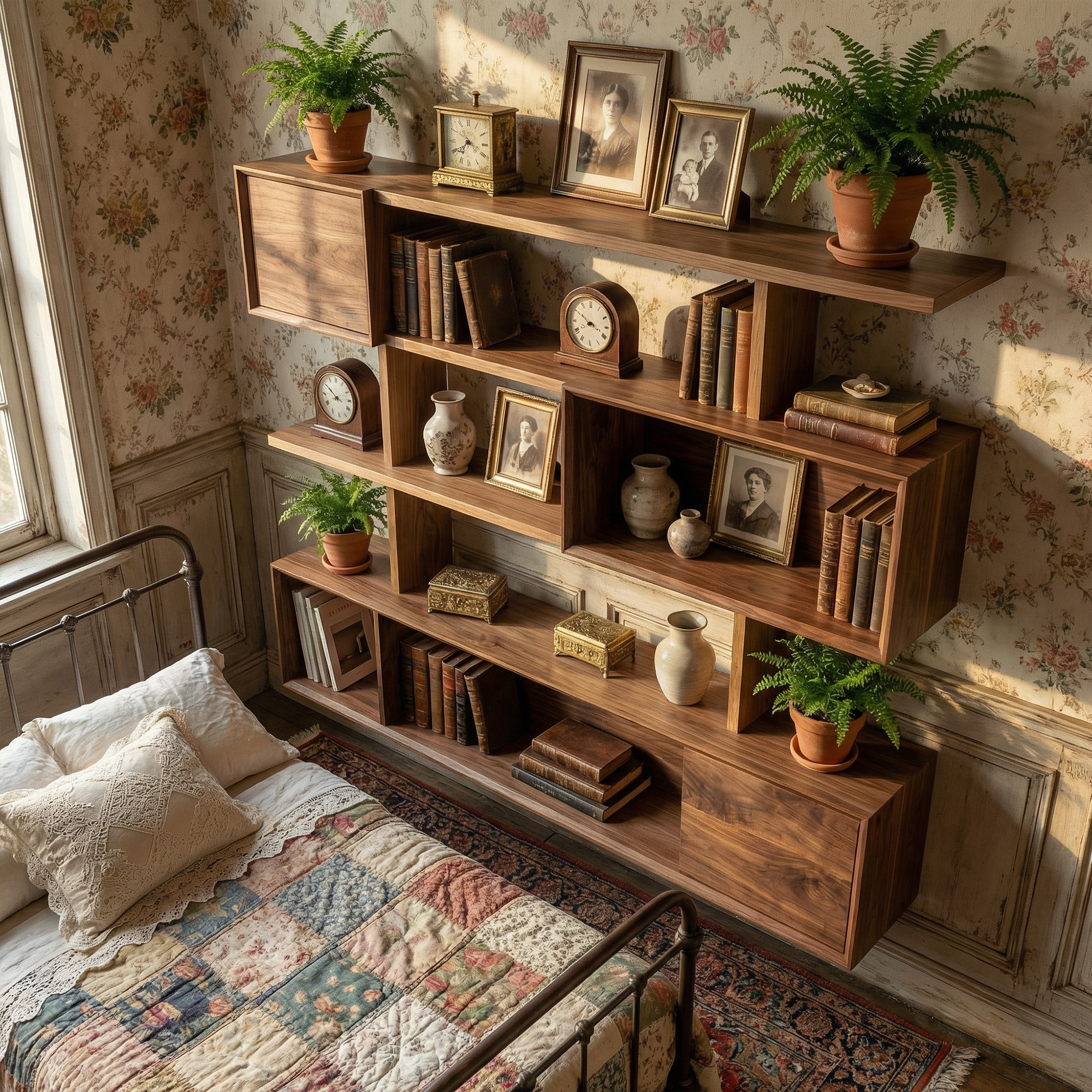 Modern Modular Wall Shelf Solid Wood Asymmetrical Storage Display SINLKIFL491