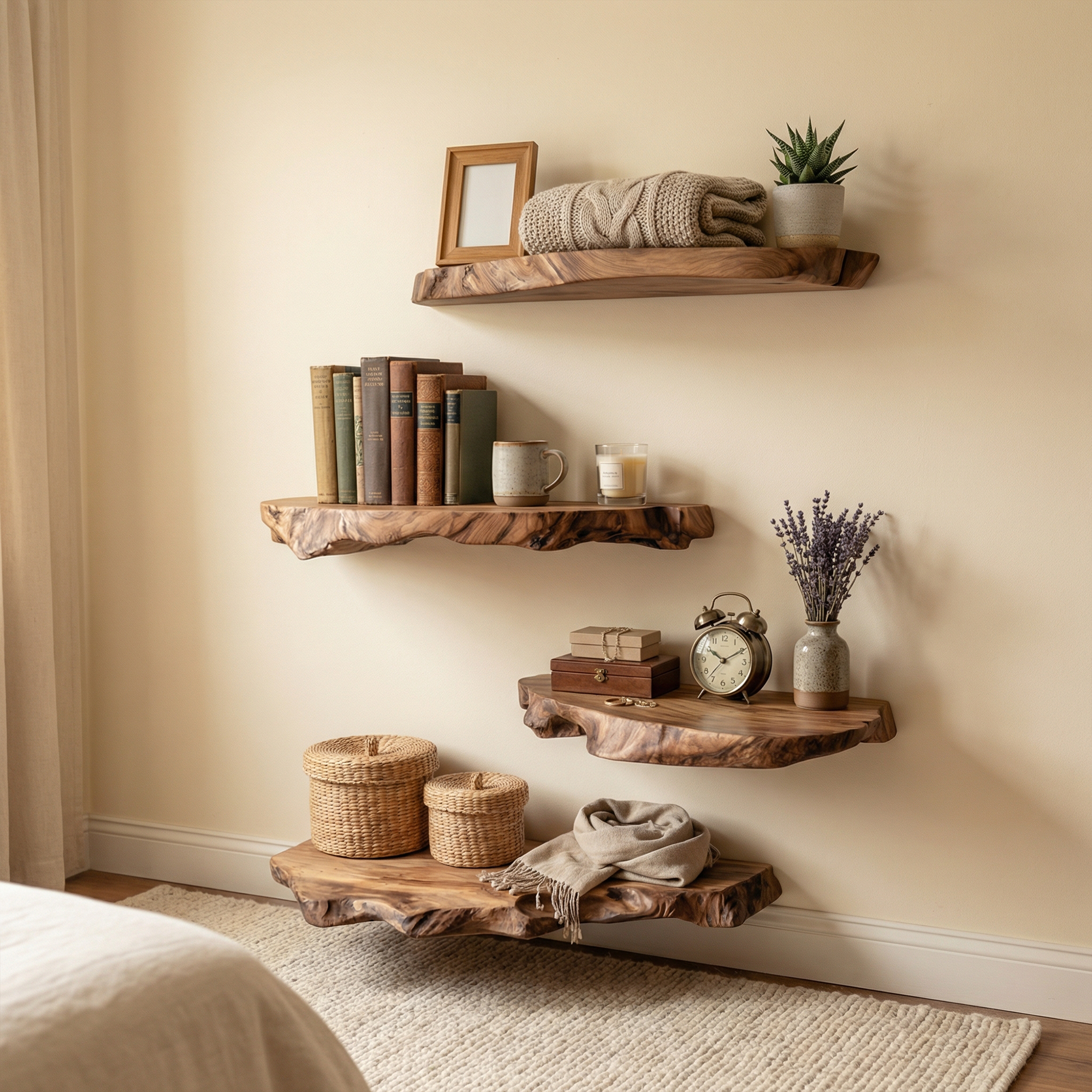 Modern Live Edge Corner Floating Shelves Solid Wood Rustic Wall Display SINLKIFL494