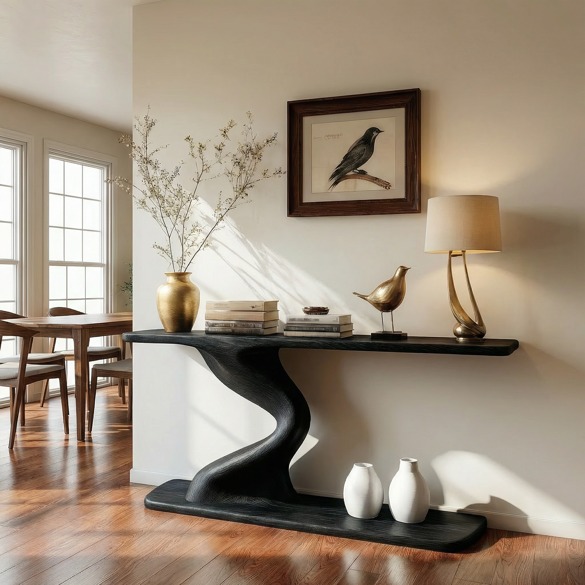 Contemporary Curved Console Table Entryway Hallway Living Room SINLKICS488