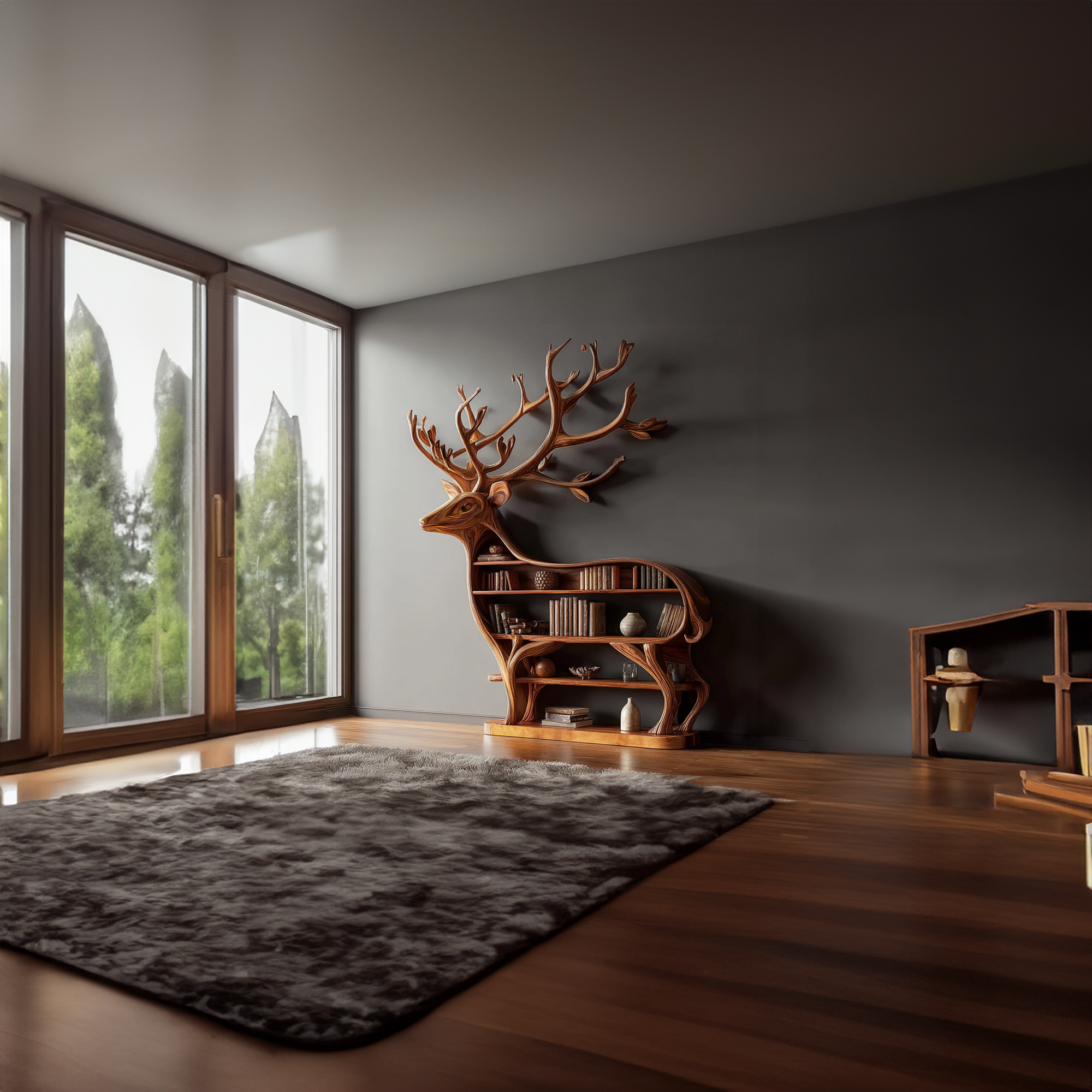 Rustic Wooden Deer Console Bookshelf Living Room SINLKISC097